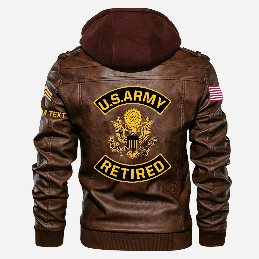 Premium Custom US Army Retired Leather Jacket VPVC702236, Gifts For Army Retired, Gifts On Father's Day, Veterans Day.