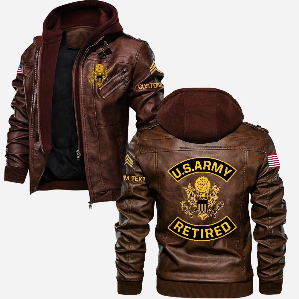 Premium Custom US Army Retired Leather Jacket VPVC702236, Gifts For Army Retired, Gifts On Father's Day, Veterans Day.
