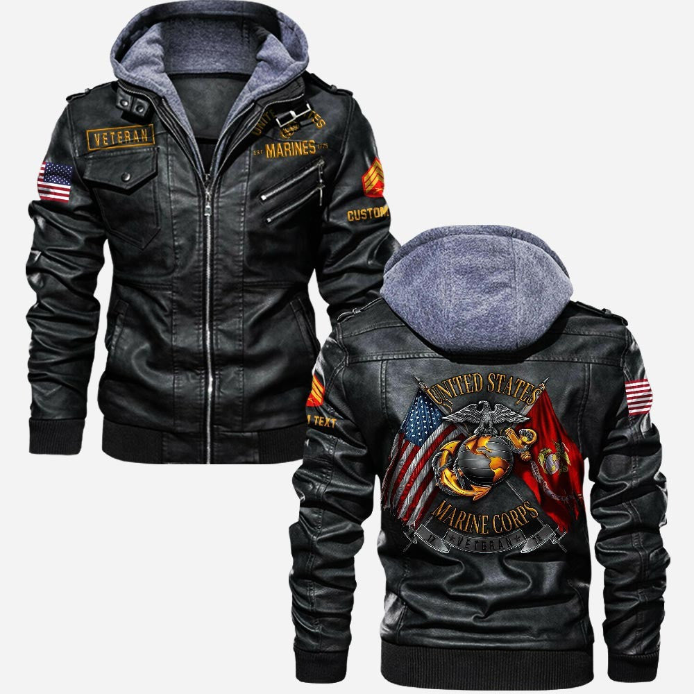Premium Custom USMC Leather Jacket VPVC702245, Gifts For Marine Veteran, Gifts On Father's Day, Veterans Day.