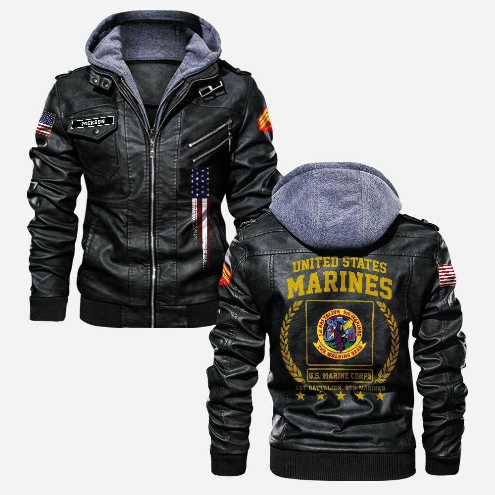 Premium Custom Unit USMC Leather Jacket VPVC702249, Gifts For Marine Veteran, Gifts On Father's Day, Veterans Day.