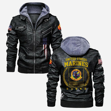 Premium Custom Unit USMC Leather Jacket VPVC702249, Gifts For Marine Veteran, Gifts On Father's Day, Veterans Day.