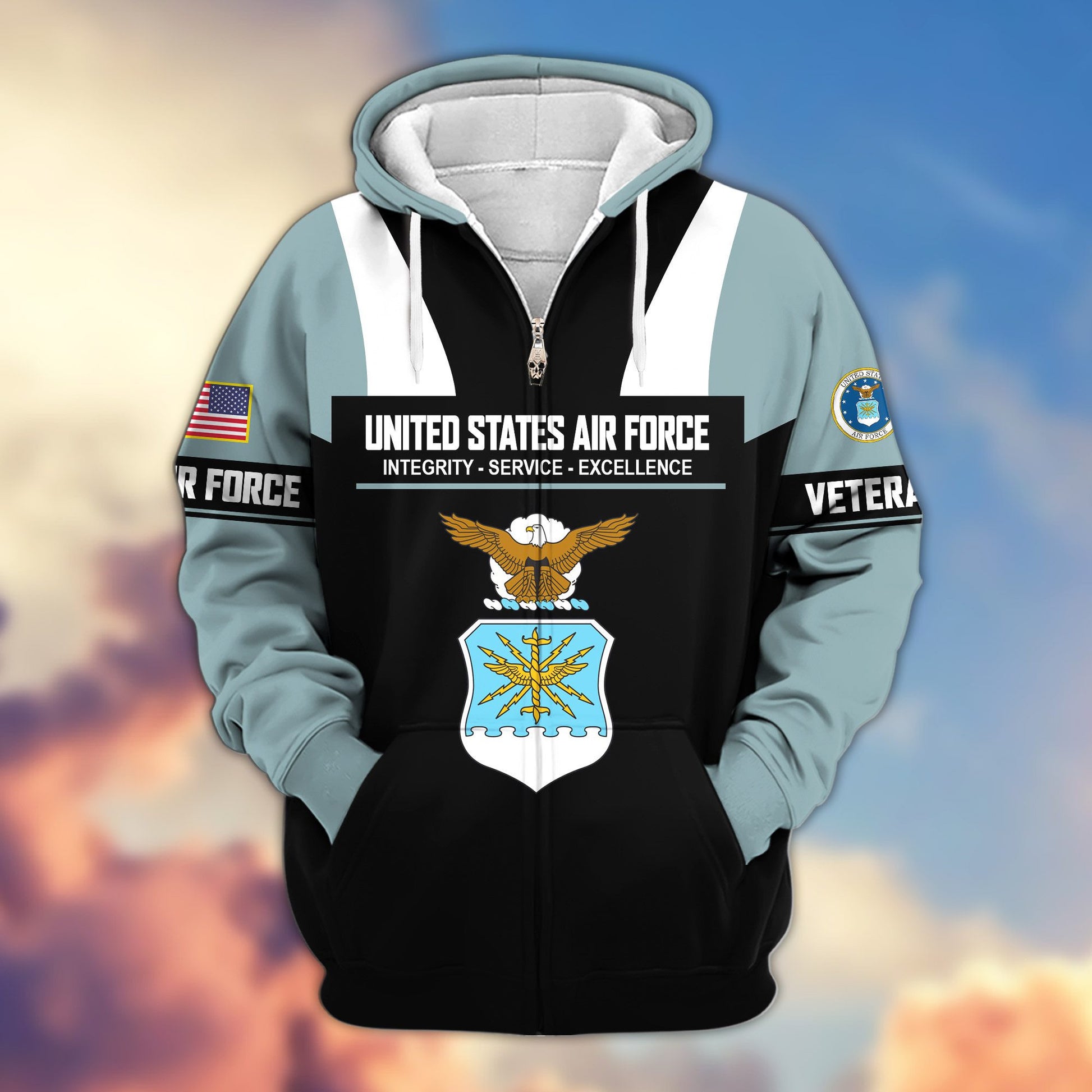Premium US Veterans Zip Hoodie ATTN030921, Gifts For US Veterans, Gifts On Father's Day, Veterans Day.