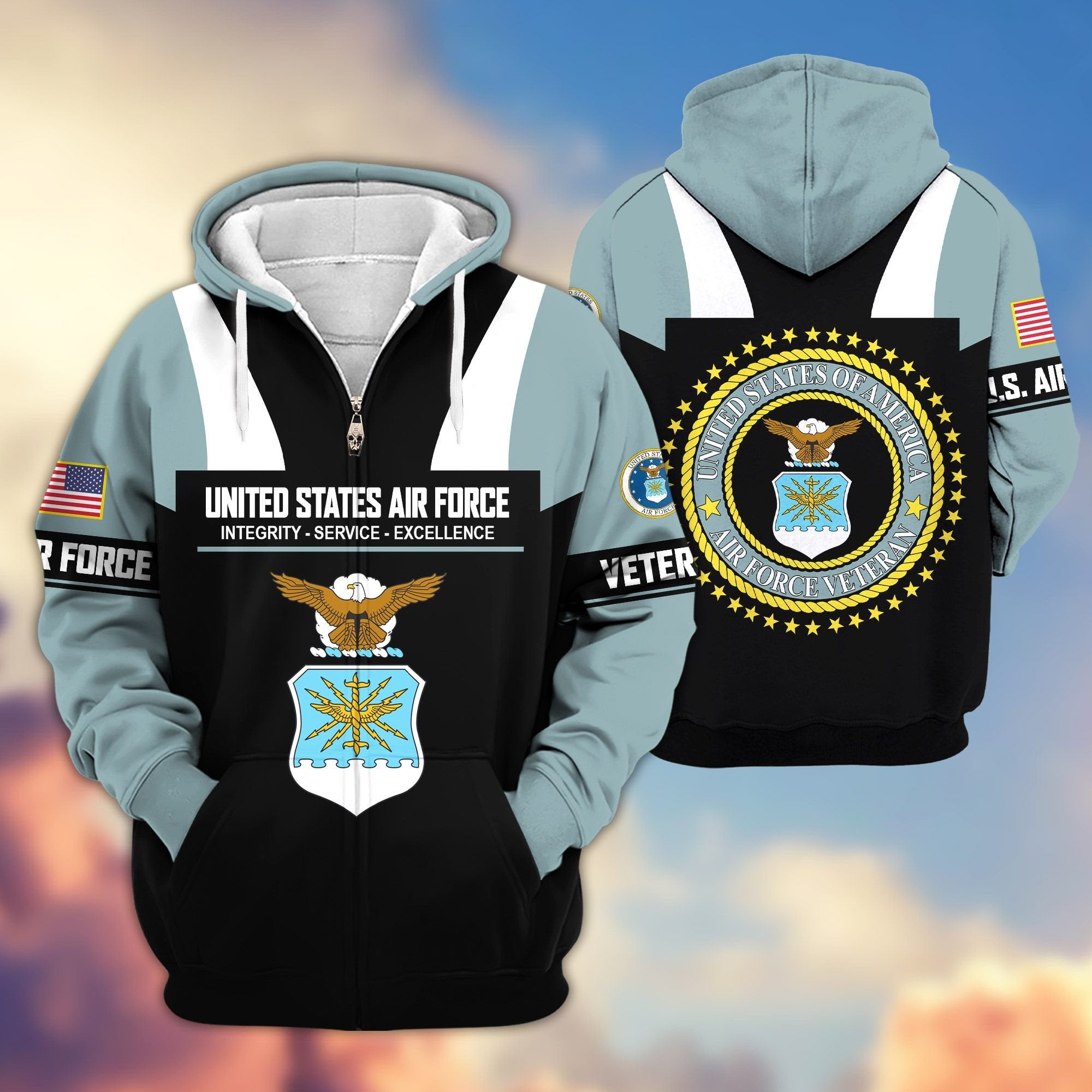 Premium US Veterans Zip Hoodie ATTN030921, Gifts For US Veterans, Gifts On Father's Day, Veterans Day.