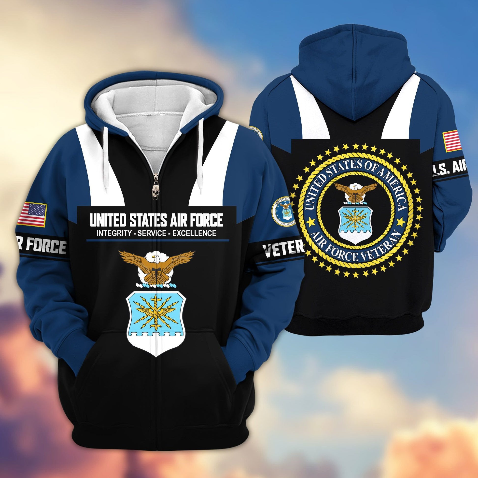 Premium US Veterans Zip Hoodie ATTN030921, Gifts For US Veterans, Gifts On Father's Day, Veterans Day.