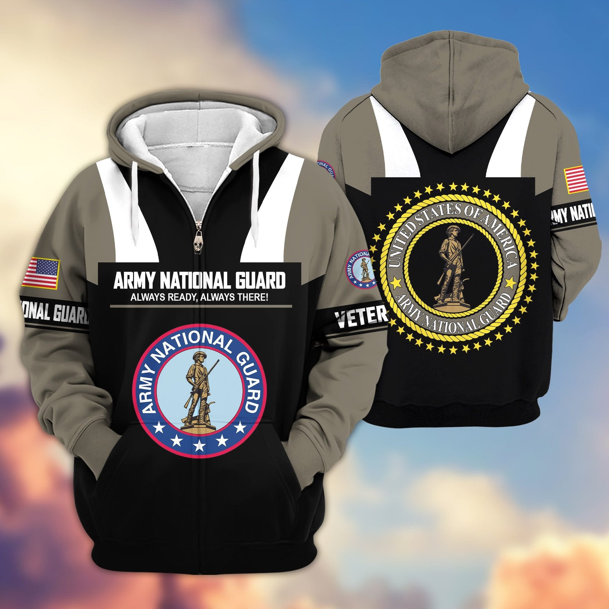 Premium US Veterans Zip Hoodie ATTN030921, Gifts For US Veterans, Gifts On Father's Day, Veterans Day.