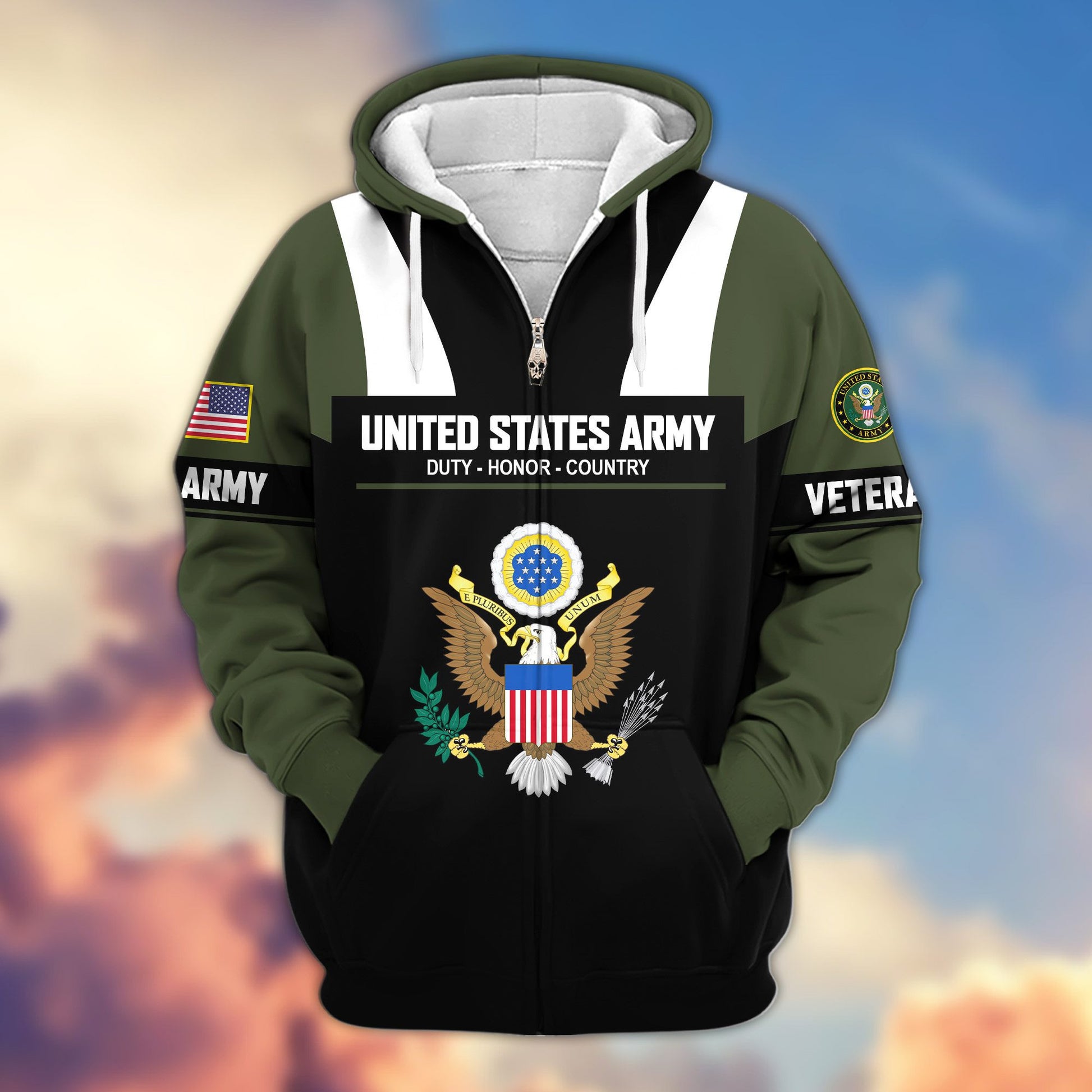 Premium US Veterans Zip Hoodie ATTN030921, Gifts For US Veterans, Gifts On Father's Day, Veterans Day.
