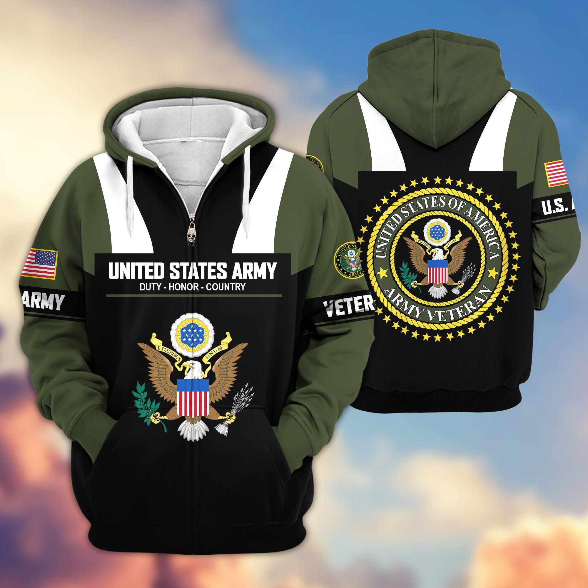 Premium US Veterans Zip Hoodie ATTN030921, Gifts For US Veterans, Gifts On Father's Day, Veterans Day.