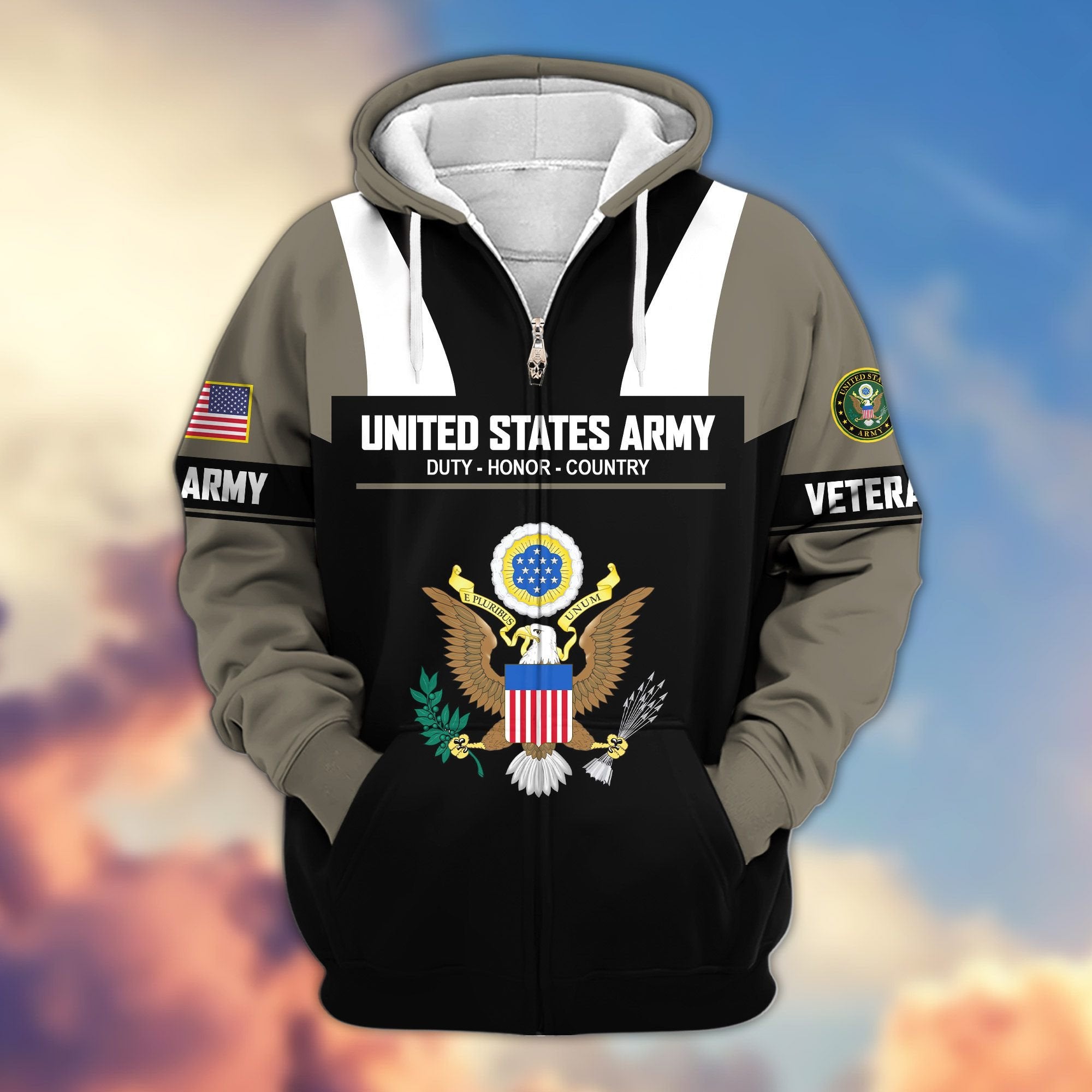 Premium US Veterans Zip Hoodie ATTN030921, Gifts For US Veterans, Gifts On Father's Day, Veterans Day.