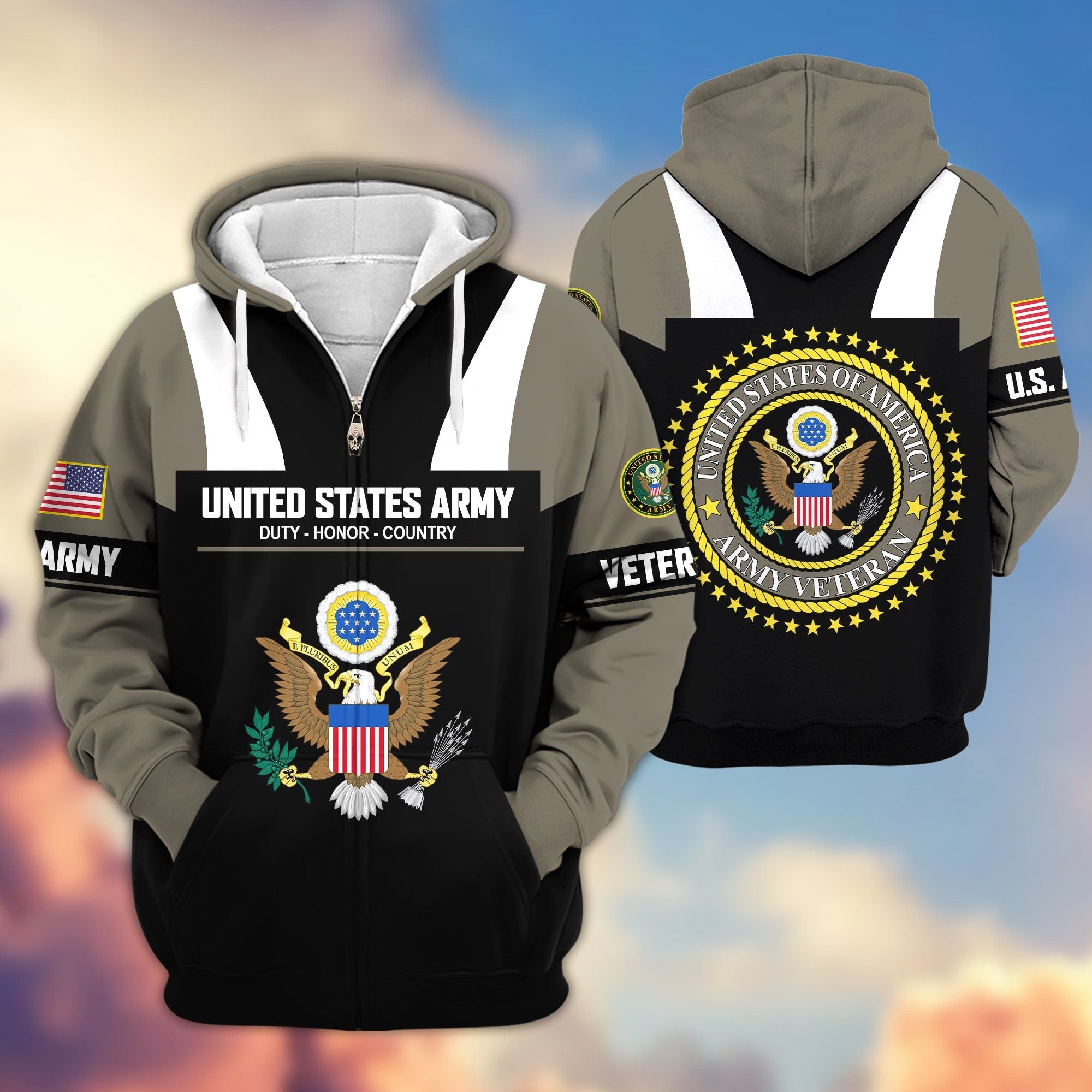 Premium US Veterans Zip Hoodie ATTN030921, Gifts For US Veterans, Gifts On Father's Day, Veterans Day.