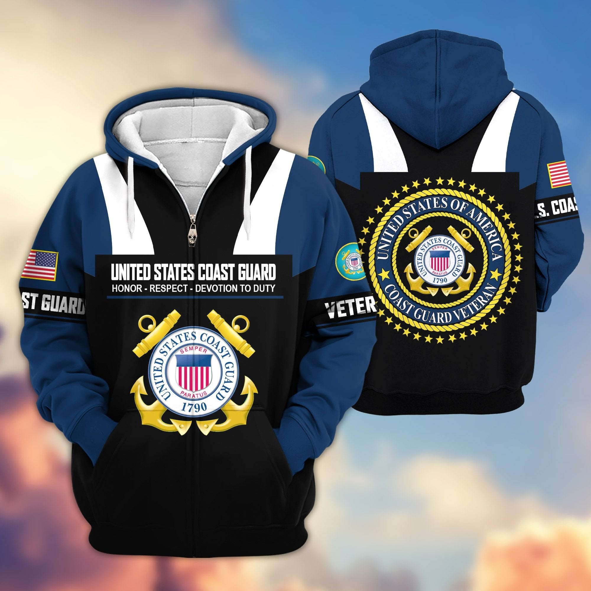 Premium US Veterans Zip Hoodie ATTN030921, Gifts For US Veterans, Gifts On Father's Day, Veterans Day.