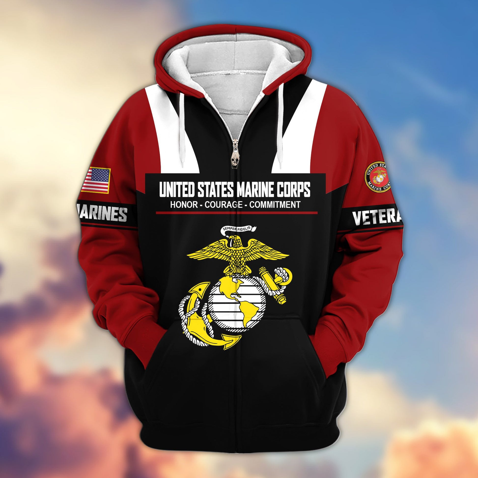 Premium US Veterans Zip Hoodie ATTN030921, Gifts For US Veterans, Gifts On Father's Day, Veterans Day.