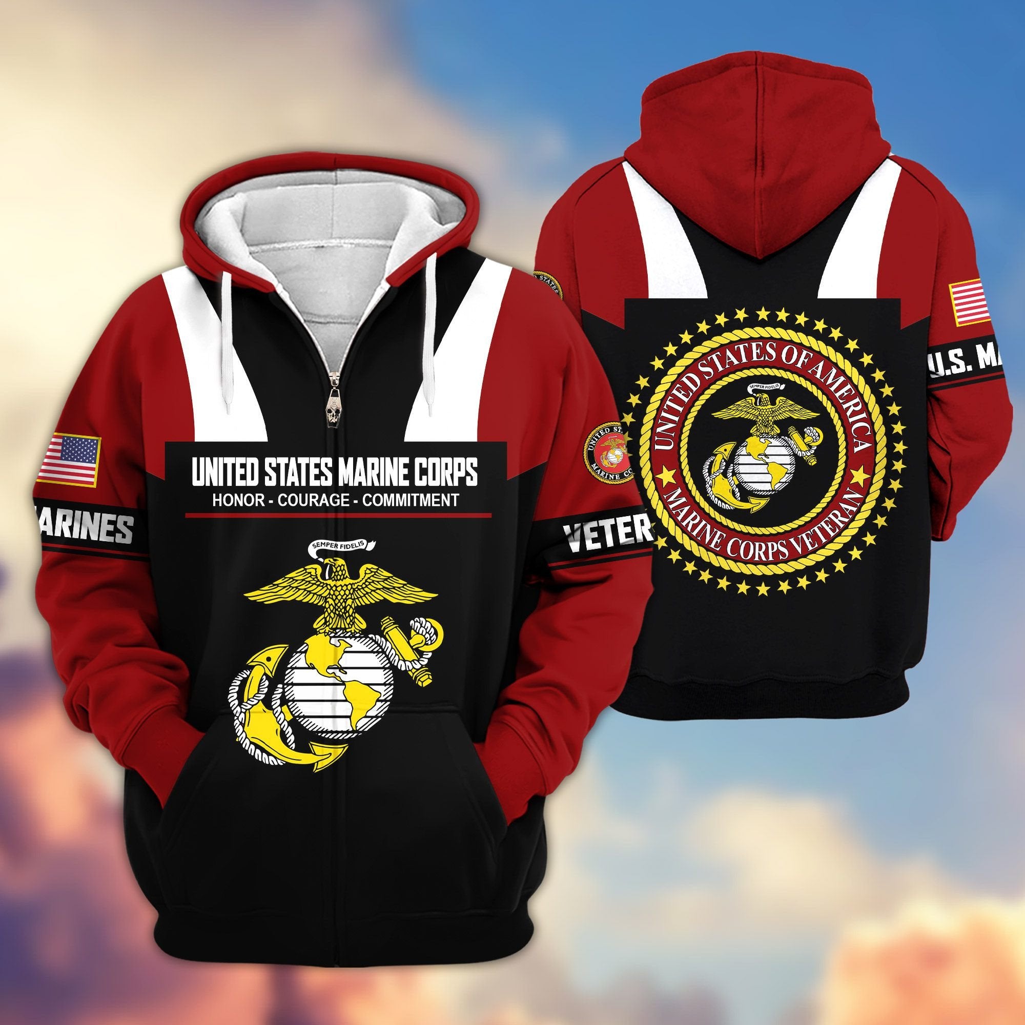 Premium US Veterans Zip Hoodie ATTN030921, Gifts For US Veterans, Gifts On Father's Day, Veterans Day.