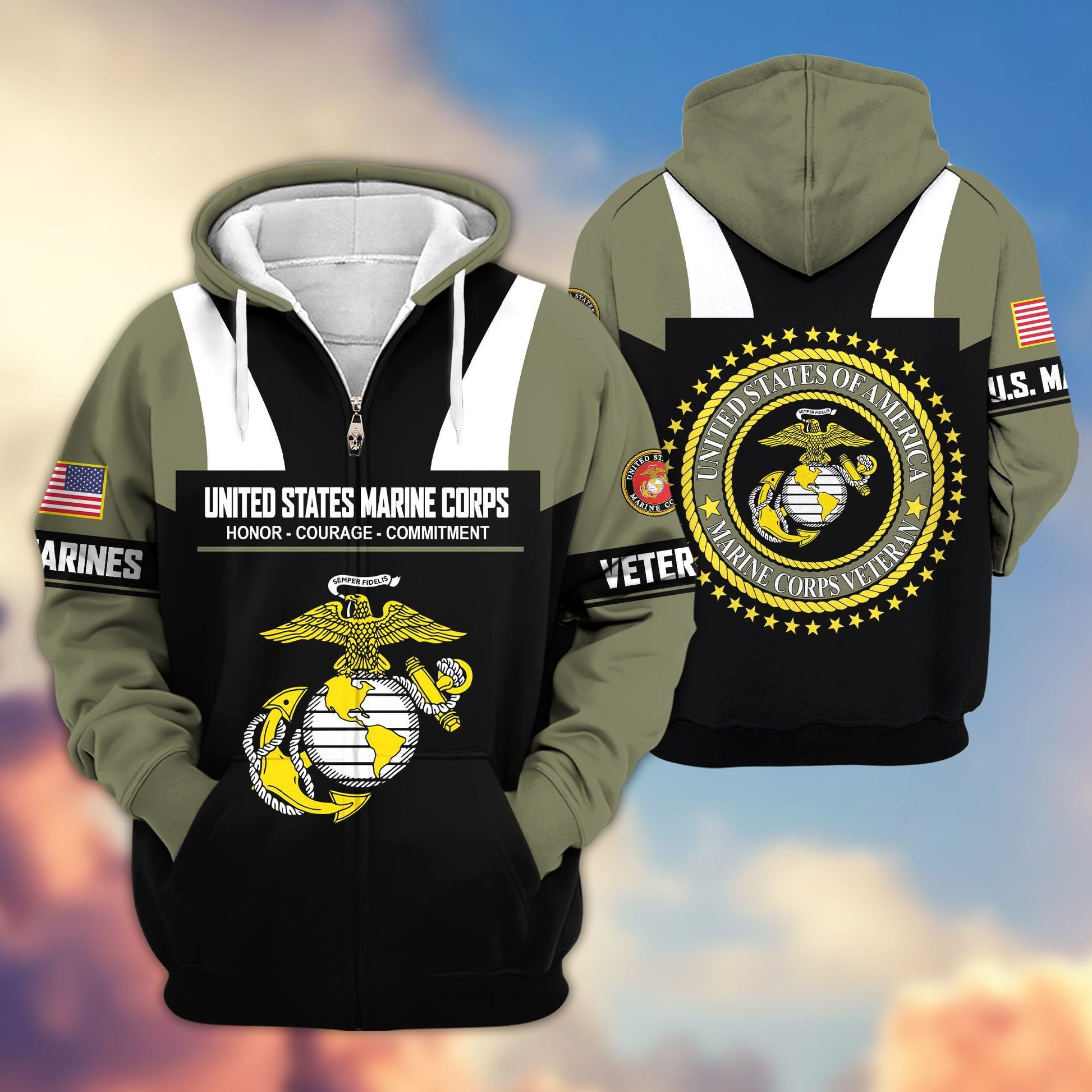 Premium US Veterans Zip Hoodie ATTN030921, Gifts For US Veterans, Gifts On Father's Day, Veterans Day.