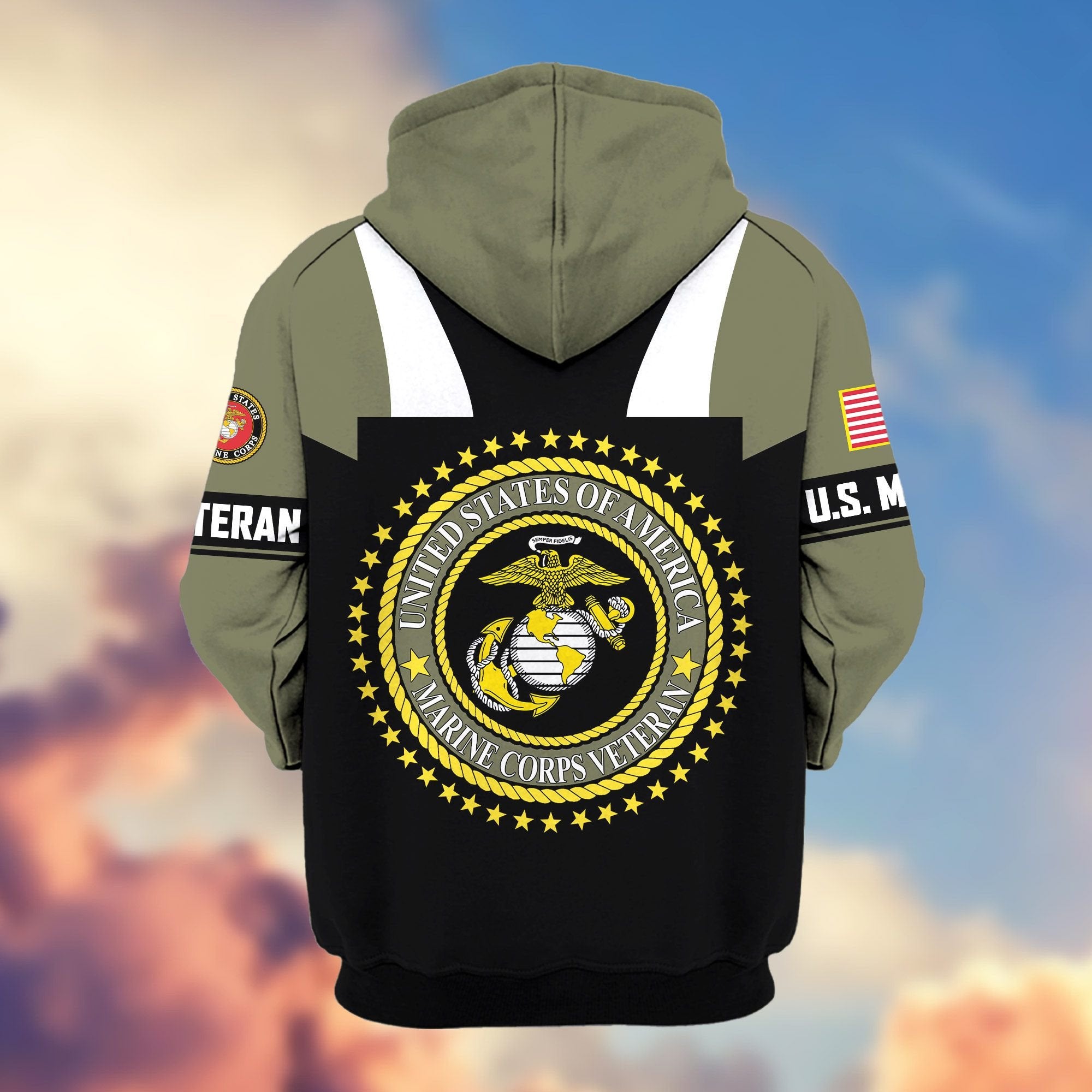 Premium US Veterans Zip Hoodie ATTN030921, Gifts For US Veterans, Gifts On Father's Day, Veterans Day.