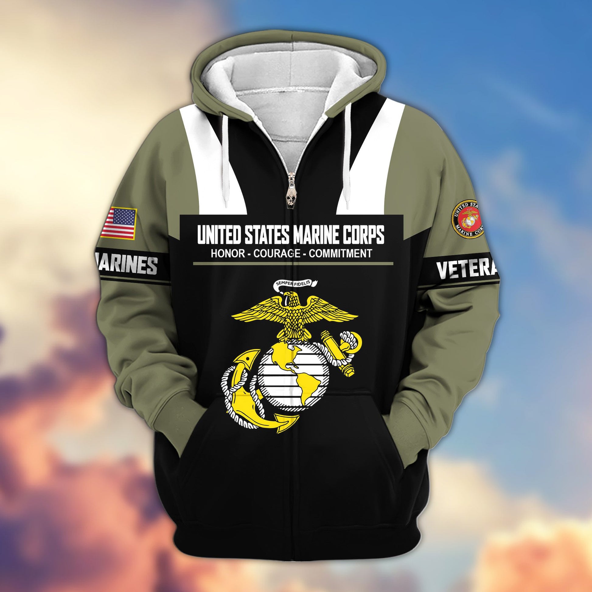 Premium US Veterans Zip Hoodie ATTN030921, Gifts For US Veterans, Gifts On Father's Day, Veterans Day.