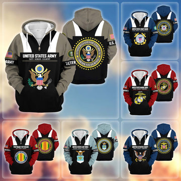 Premium US Veterans Zip Hoodie ATTN030921, Gifts For US Veterans, Gifts On Father's Day, Veterans Day.