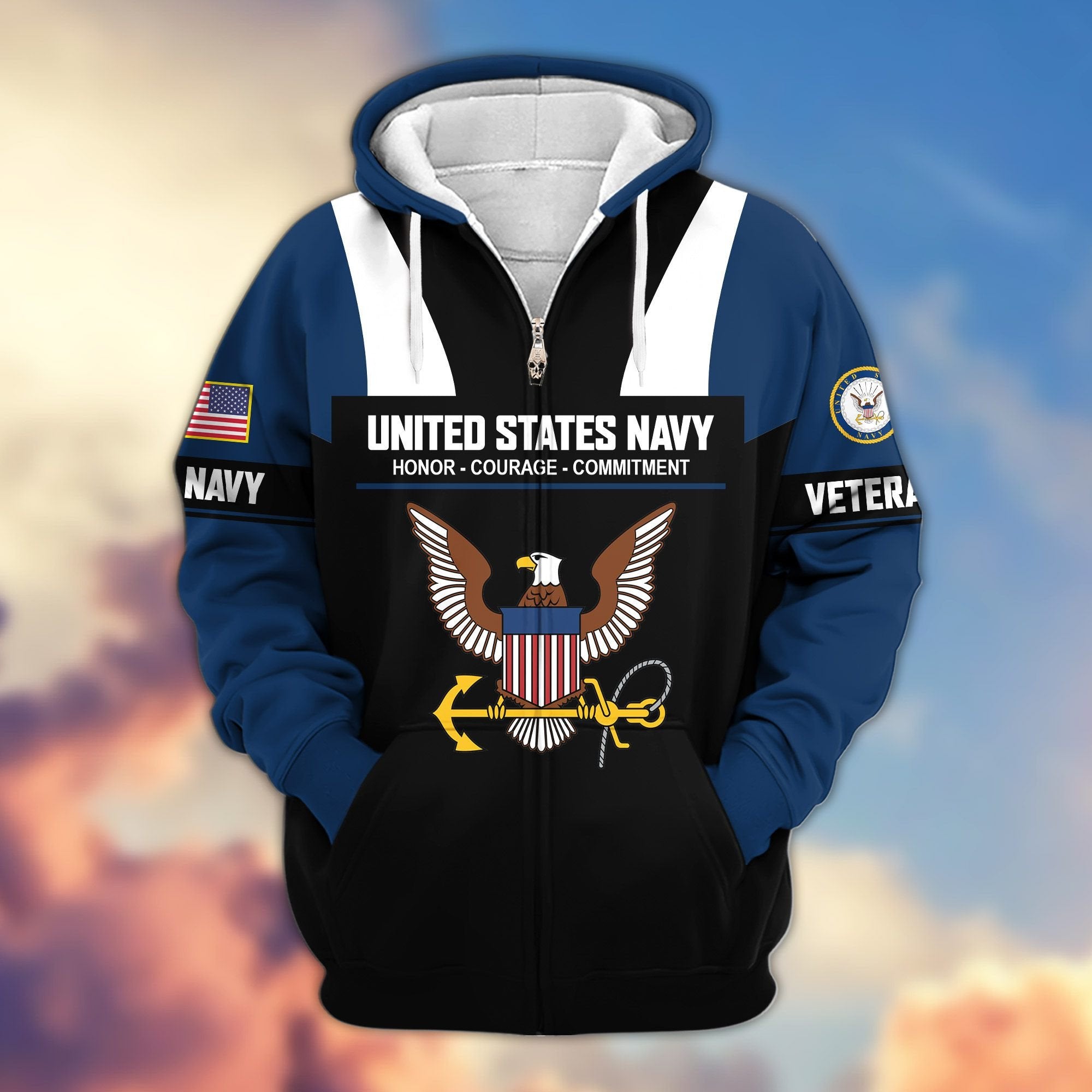Premium US Veterans Zip Hoodie ATTN030921, Gifts For US Veterans, Gifts On Father's Day, Veterans Day.