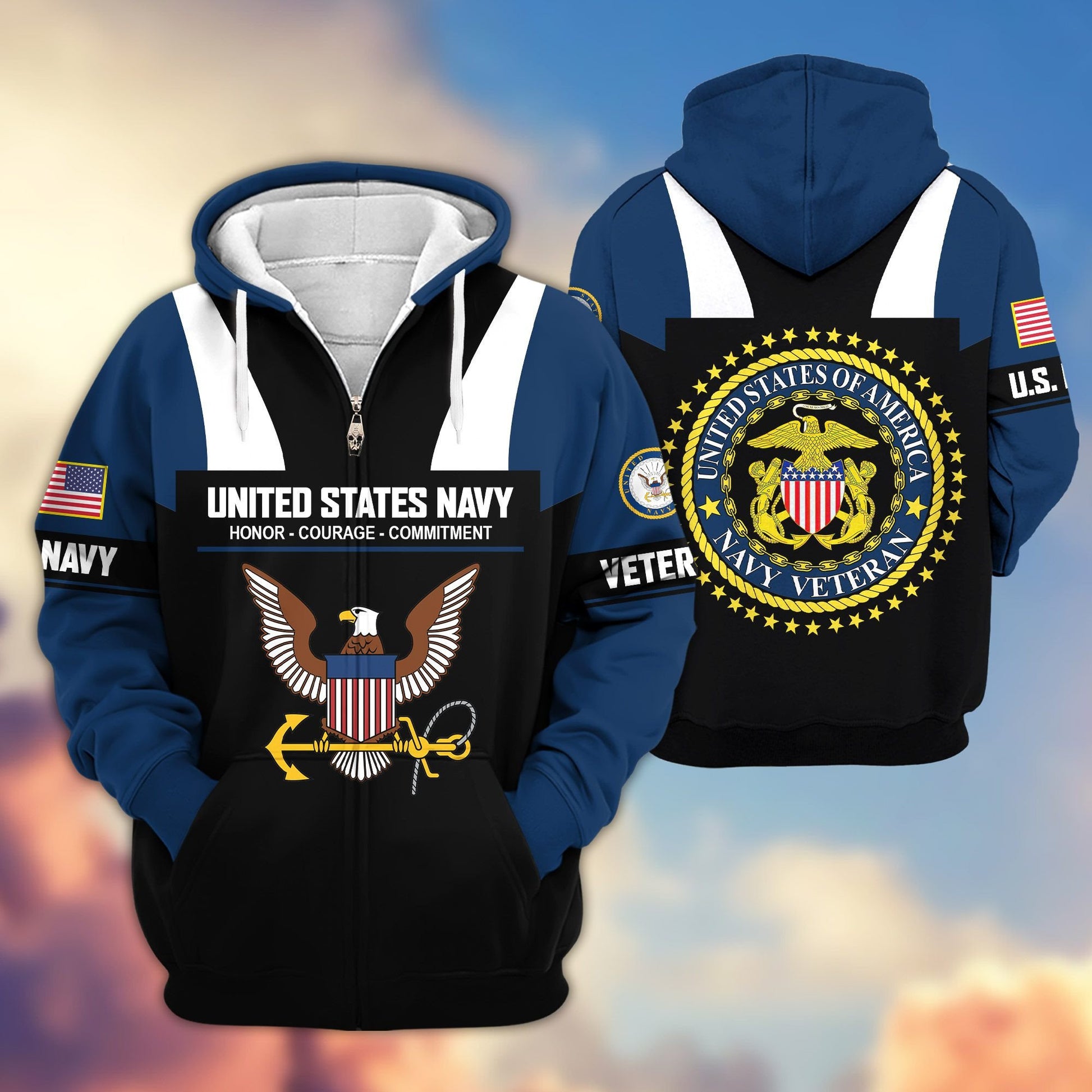Premium US Veterans Zip Hoodie ATTN030921, Gifts For US Veterans, Gifts On Father's Day, Veterans Day.