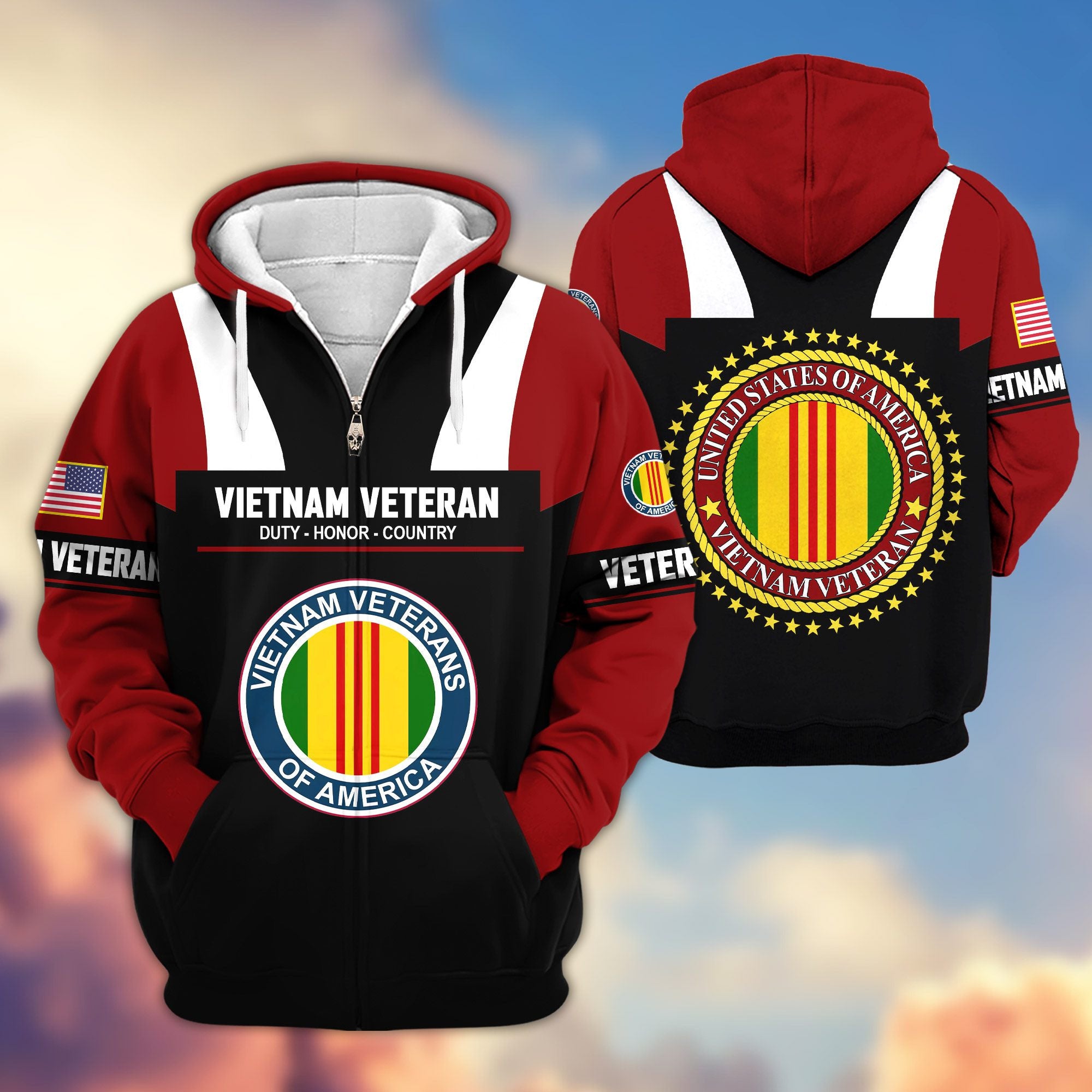 Premium US Veterans Zip Hoodie ATTN030921, Gifts For US Veterans, Gifts On Father's Day, Veterans Day.