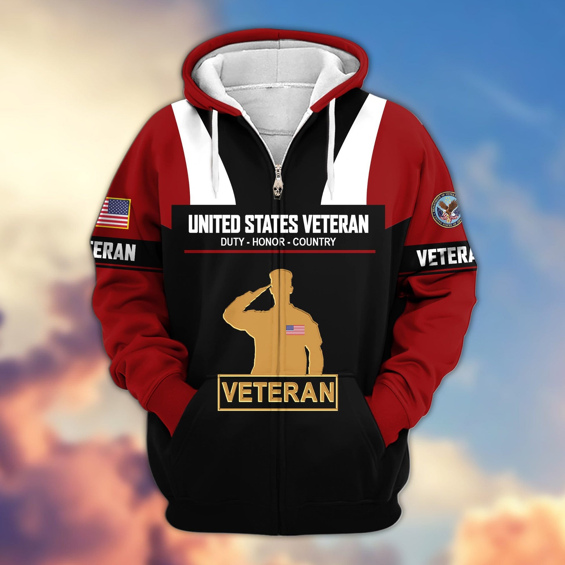 Premium US Veterans Zip Hoodie ATTN030921, Gifts For US Veterans, Gifts On Father's Day, Veterans Day.
