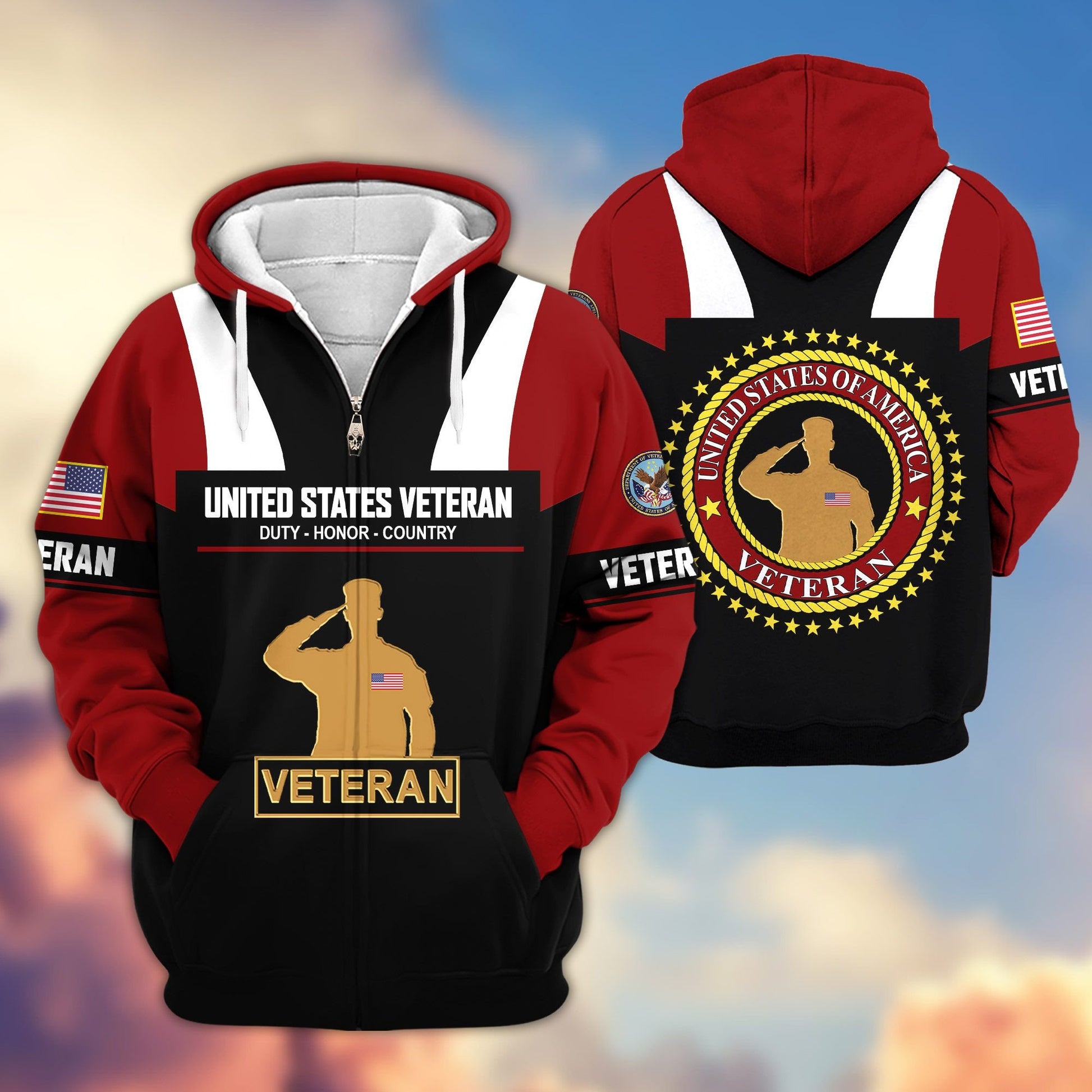 Premium US Veterans Zip Hoodie ATTN030921, Gifts For US Veterans, Gifts On Father's Day, Veterans Day.