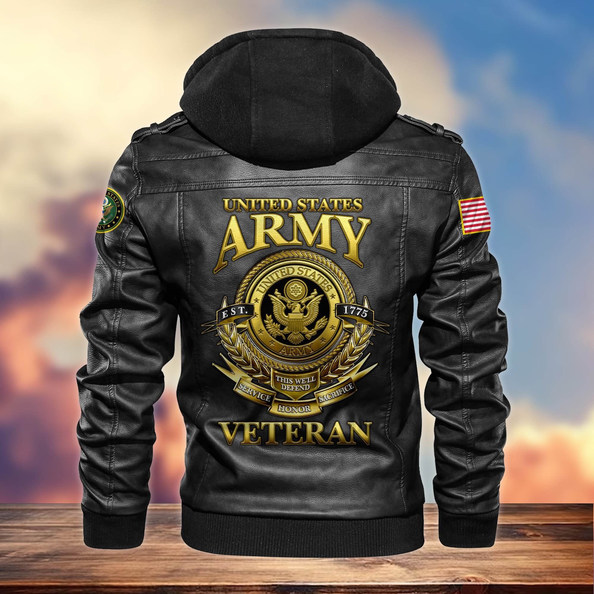 Premium US Veterans Leather Jacket BPHN040915, Gifts For US Veterans, Gifts For US Veterans, Gifts On Father's Day, Veterans Day