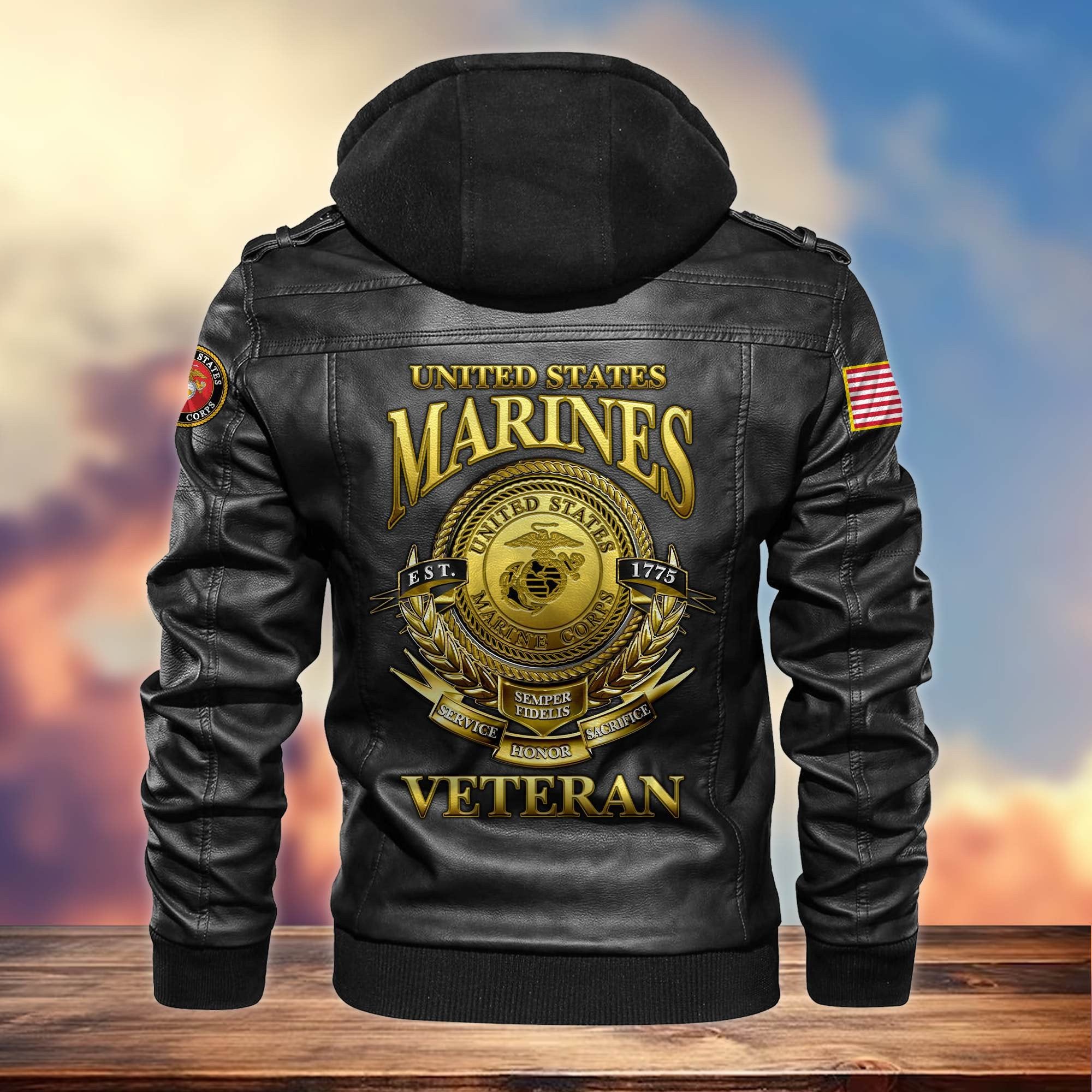 Premium US Veterans Leather Jacket BPHN040915, Gifts For US Veterans, Gifts For US Veterans, Gifts On Father's Day, Veterans Day