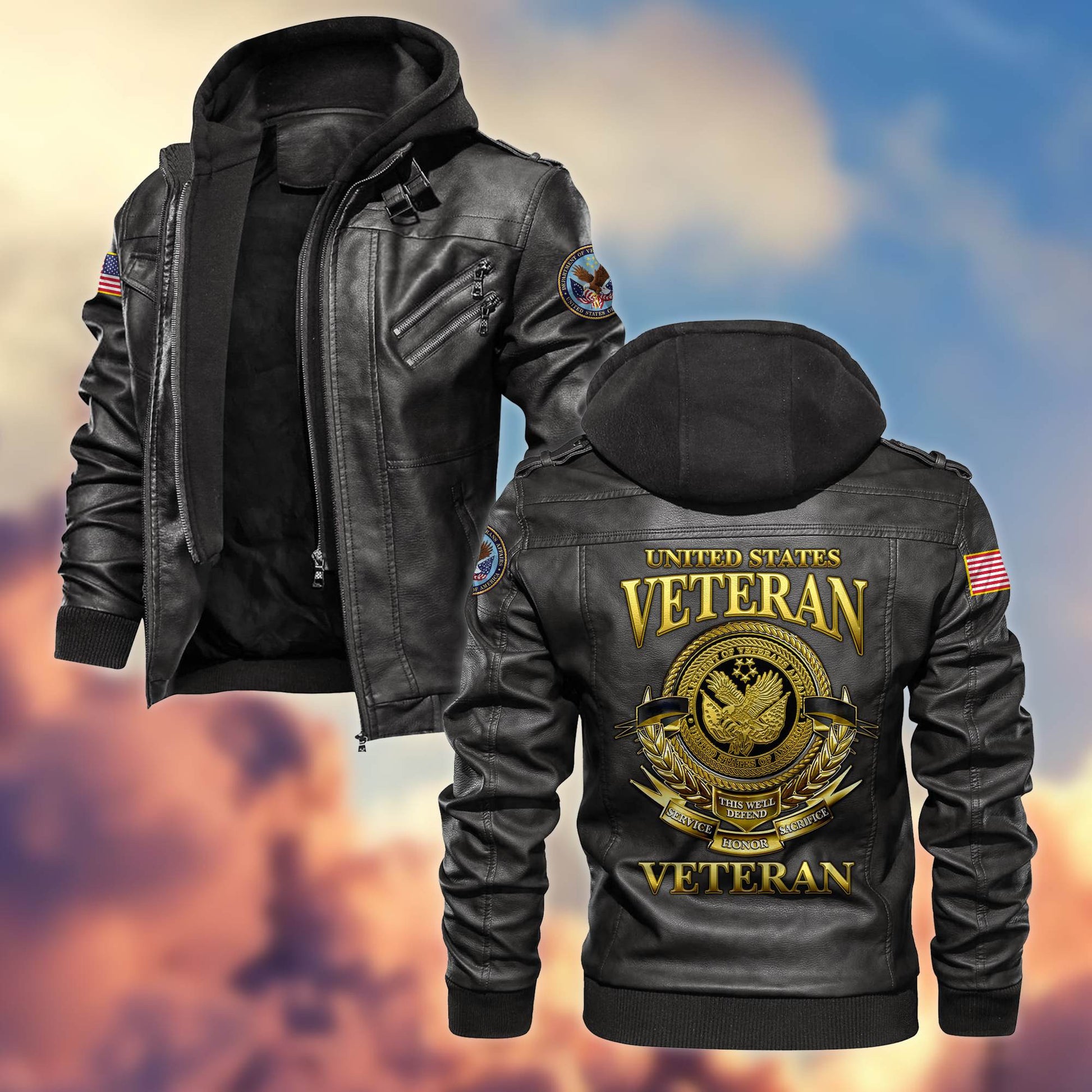 Premium US Veterans Leather Jacket BPHN040915, Gifts For US Veterans, Gifts For US Veterans, Gifts On Father's Day, Veterans Day