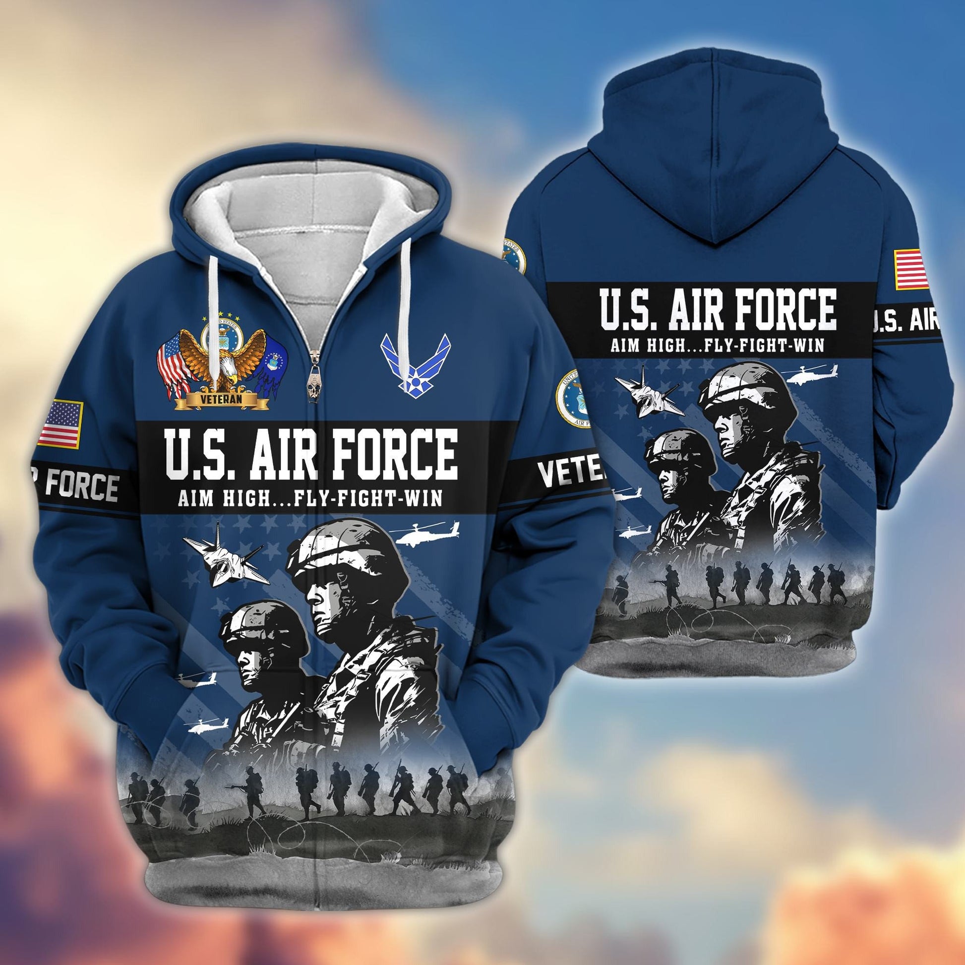 Premium US Veterans Zip Hoodie BPHN170911, Gifts For US Veterans, Gifts On Father's Day, Veterans Day.
