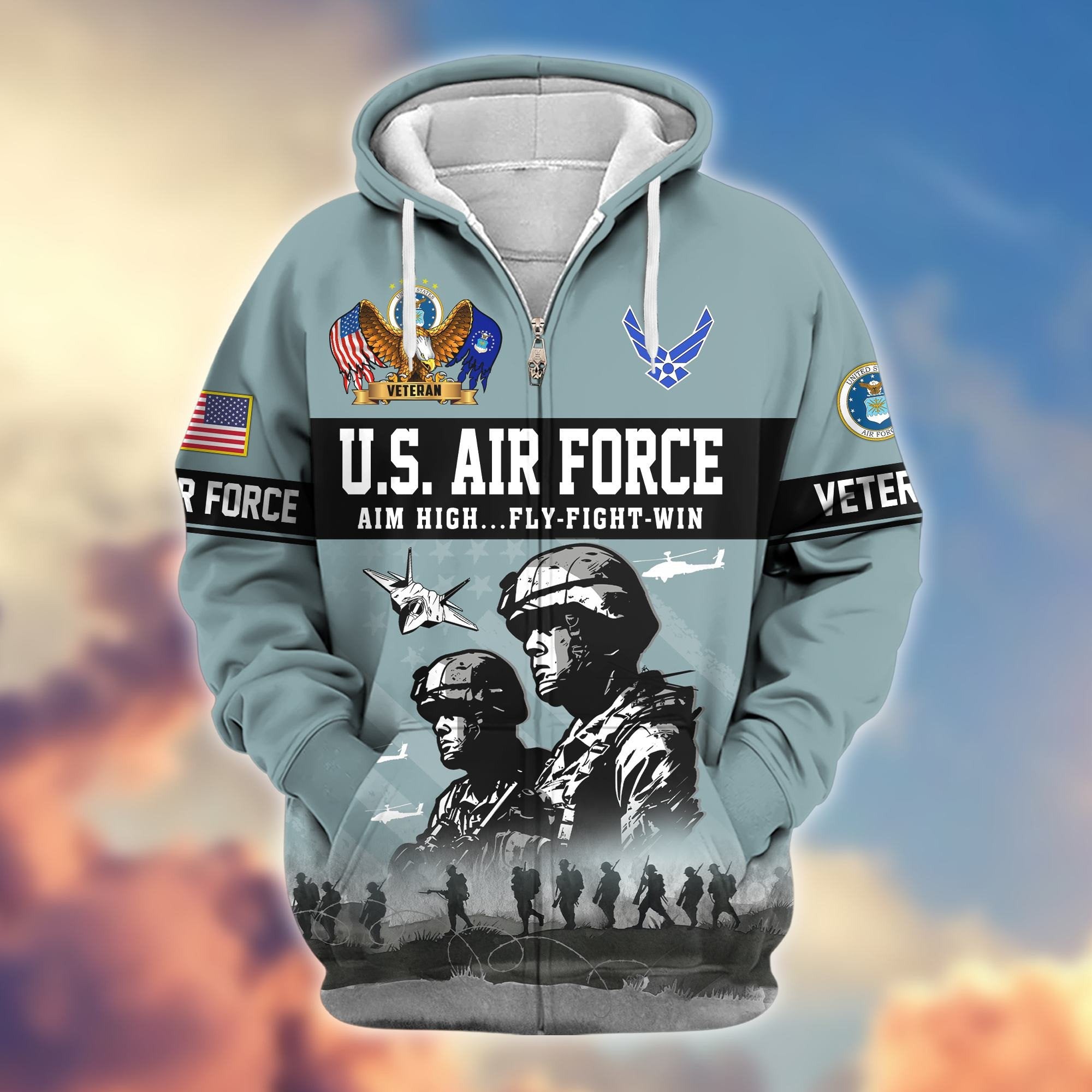 Premium US Veterans Zip Hoodie BPHN170911, Gifts For US Veterans, Gifts On Father's Day, Veterans Day.
