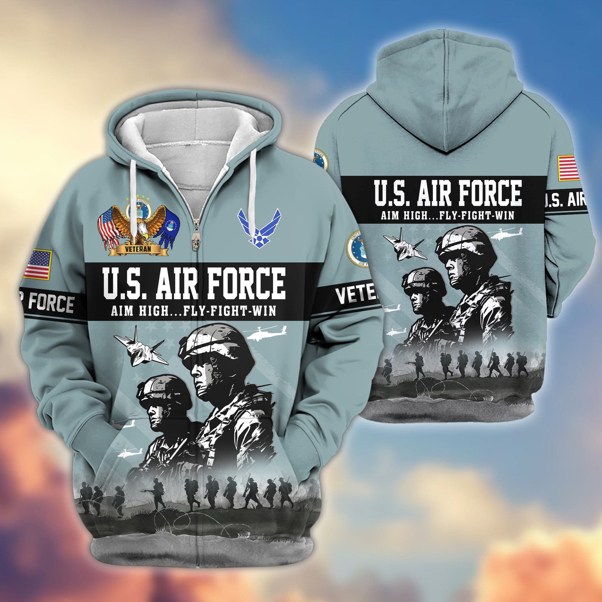 Premium US Veterans Zip Hoodie BPHN170911, Gifts For US Veterans, Gifts On Father's Day, Veterans Day.