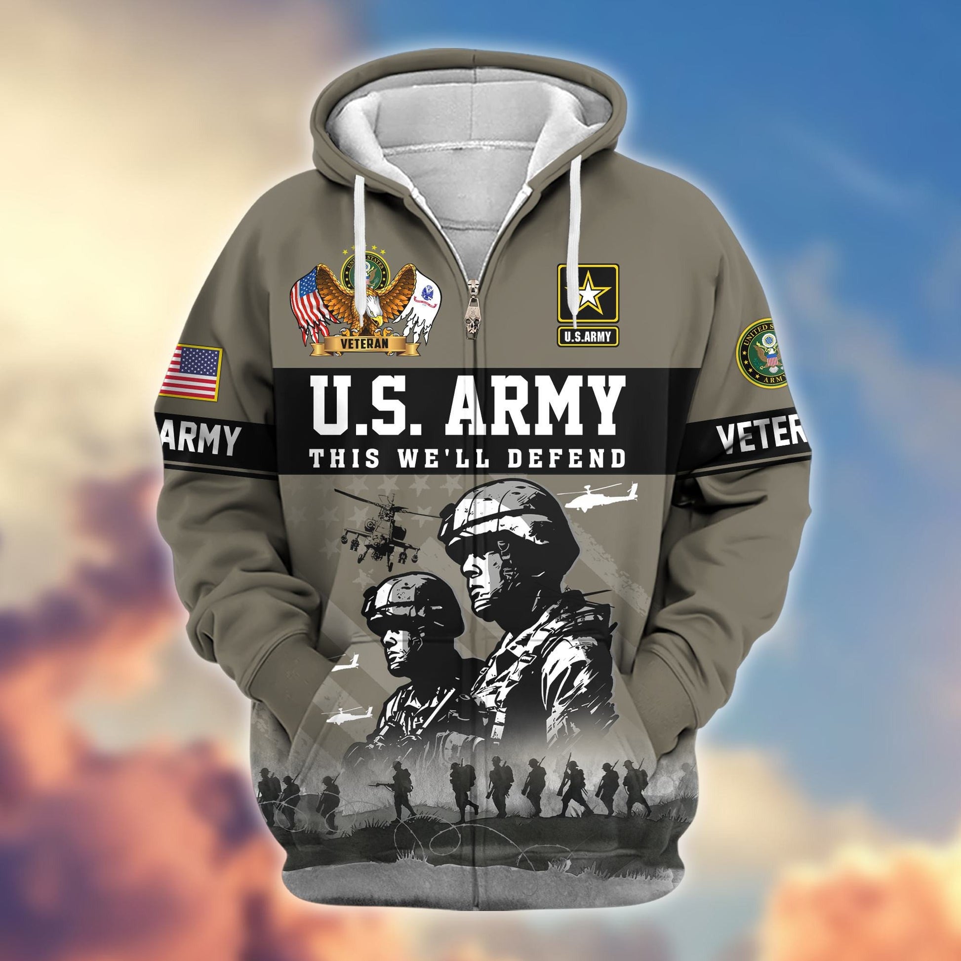 Premium US Veterans Zip Hoodie BPHN170911, Gifts For US Veterans, Gifts On Father's Day, Veterans Day.