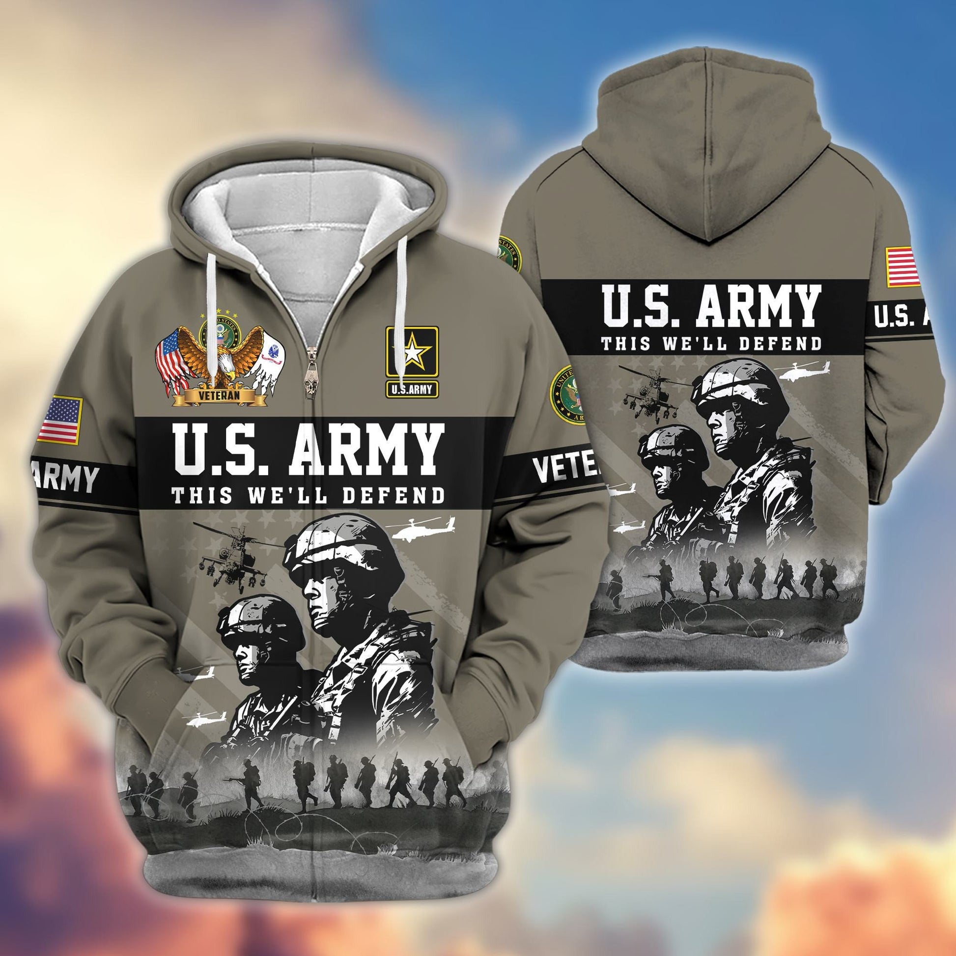 Premium US Veterans Zip Hoodie BPHN170911, Gifts For US Veterans, Gifts On Father's Day, Veterans Day.
