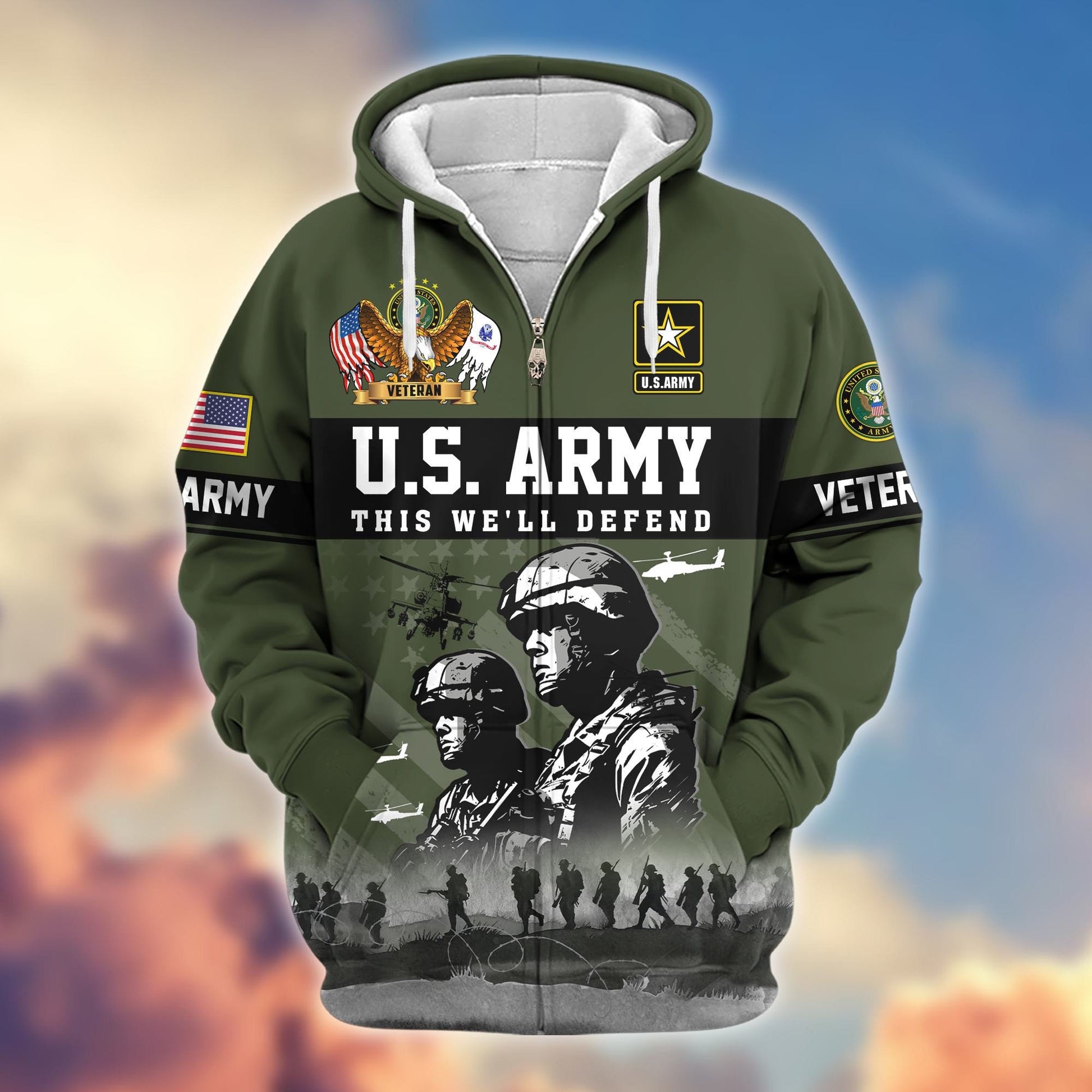 Premium US Veterans Zip Hoodie BPHN170911, Gifts For US Veterans, Gifts On Father's Day, Veterans Day.