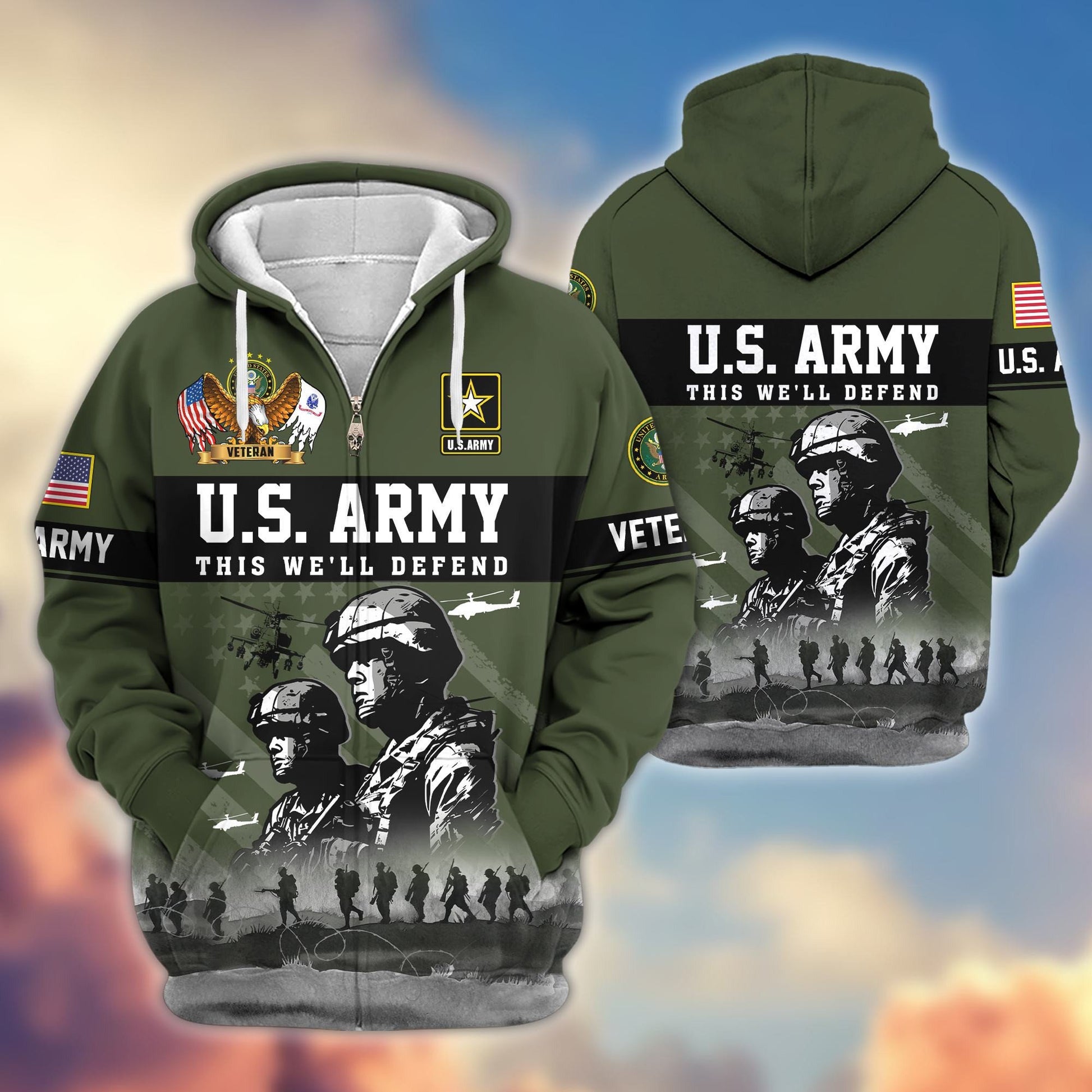 Premium US Veterans Zip Hoodie BPHN170911, Gifts For US Veterans, Gifts On Father's Day, Veterans Day.