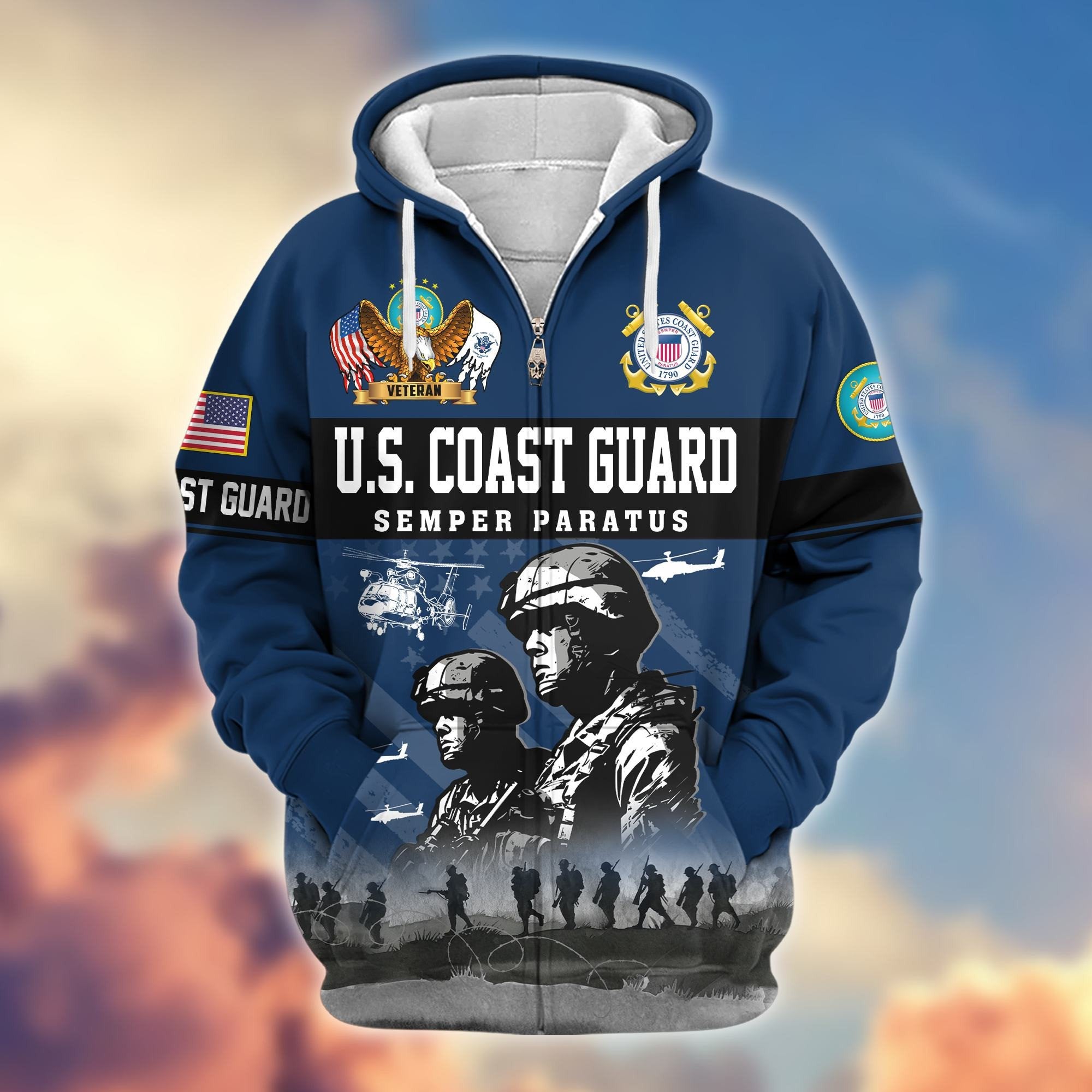 Premium US Veterans Zip Hoodie BPHN170911, Gifts For US Veterans, Gifts On Father's Day, Veterans Day.