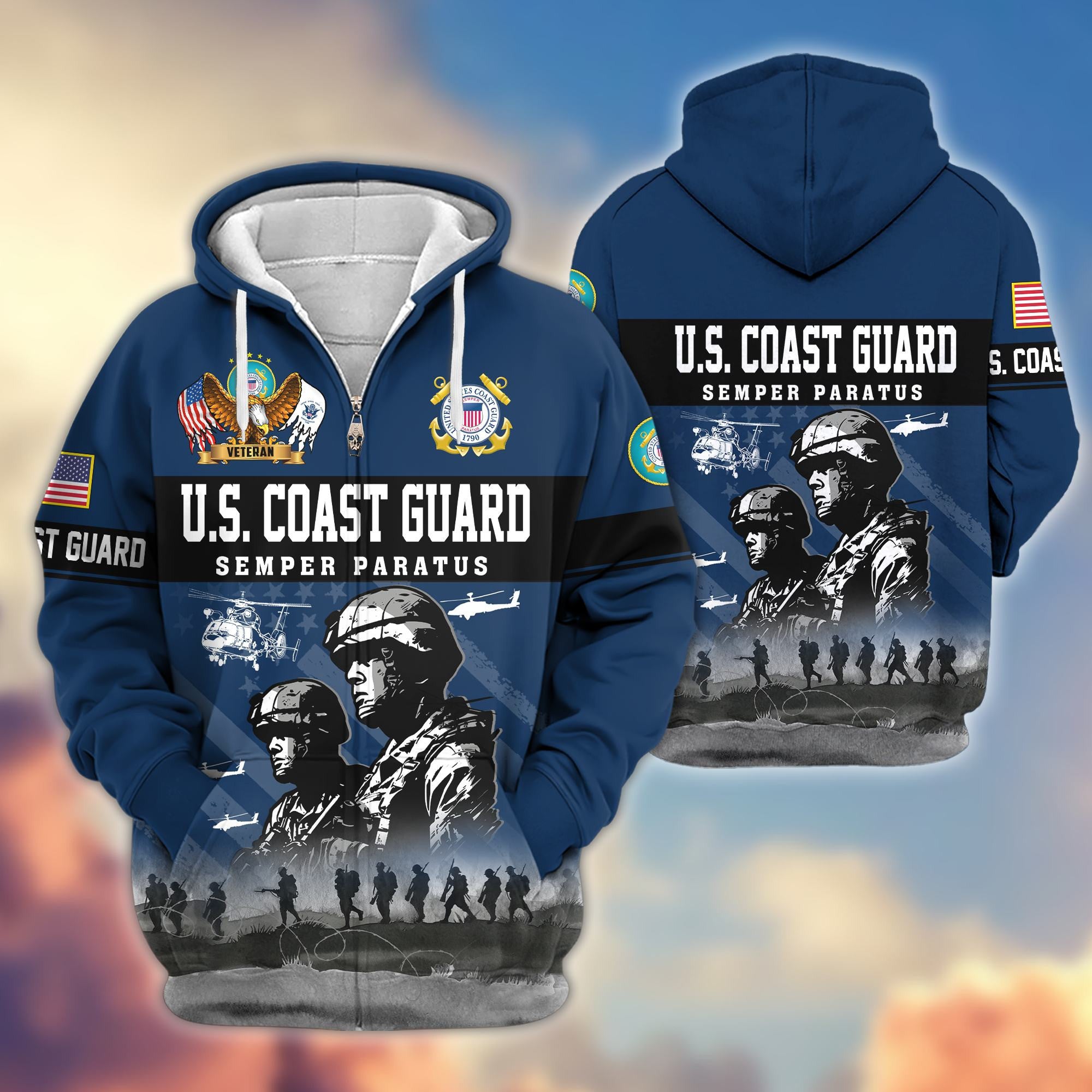 Premium US Veterans Zip Hoodie BPHN170911, Gifts For US Veterans, Gifts On Father's Day, Veterans Day.