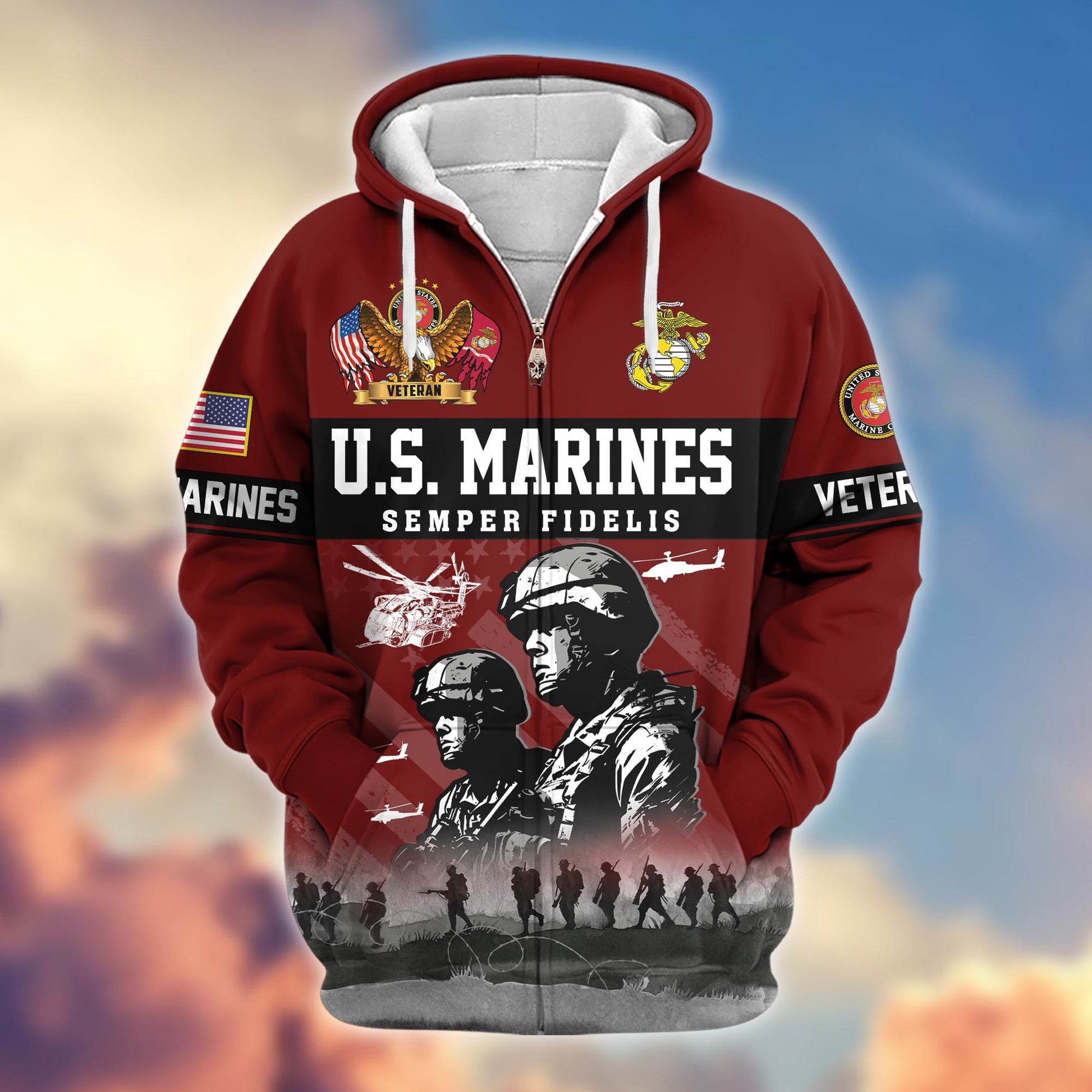 Premium US Veterans Zip Hoodie BPHN170911, Gifts For US Veterans, Gifts On Father's Day, Veterans Day.