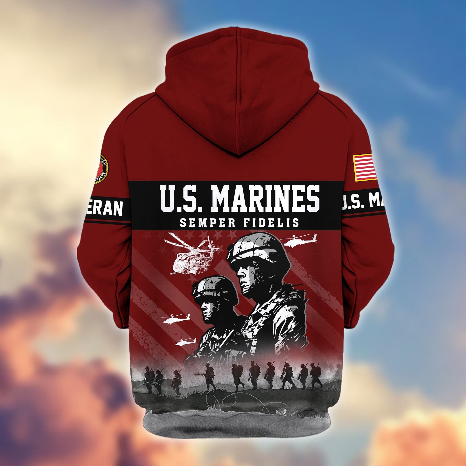 Premium US Veterans Zip Hoodie BPHN170911, Gifts For US Veterans, Gifts On Father's Day, Veterans Day.