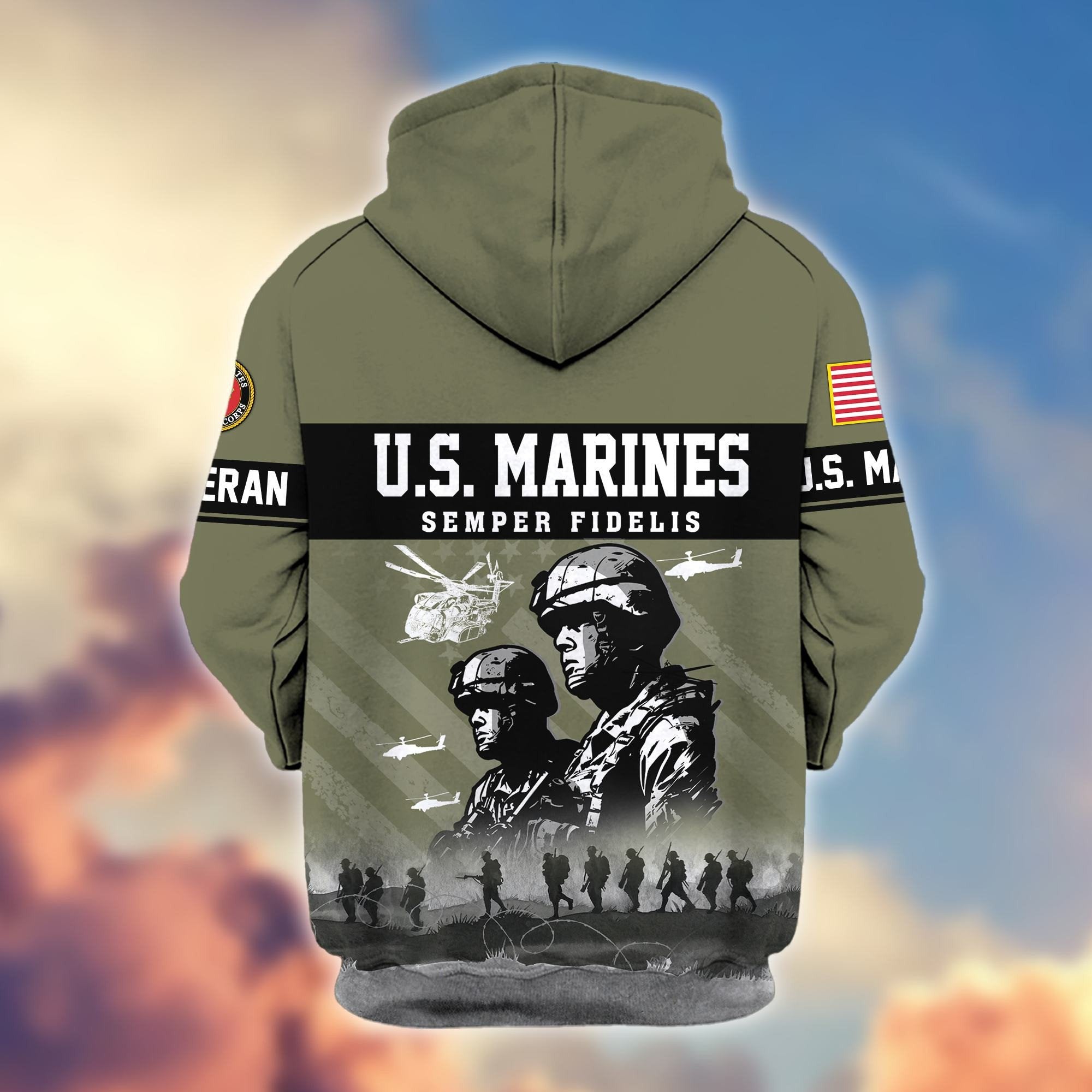 Premium US Veterans Zip Hoodie BPHN170911, Gifts For US Veterans, Gifts On Father's Day, Veterans Day.