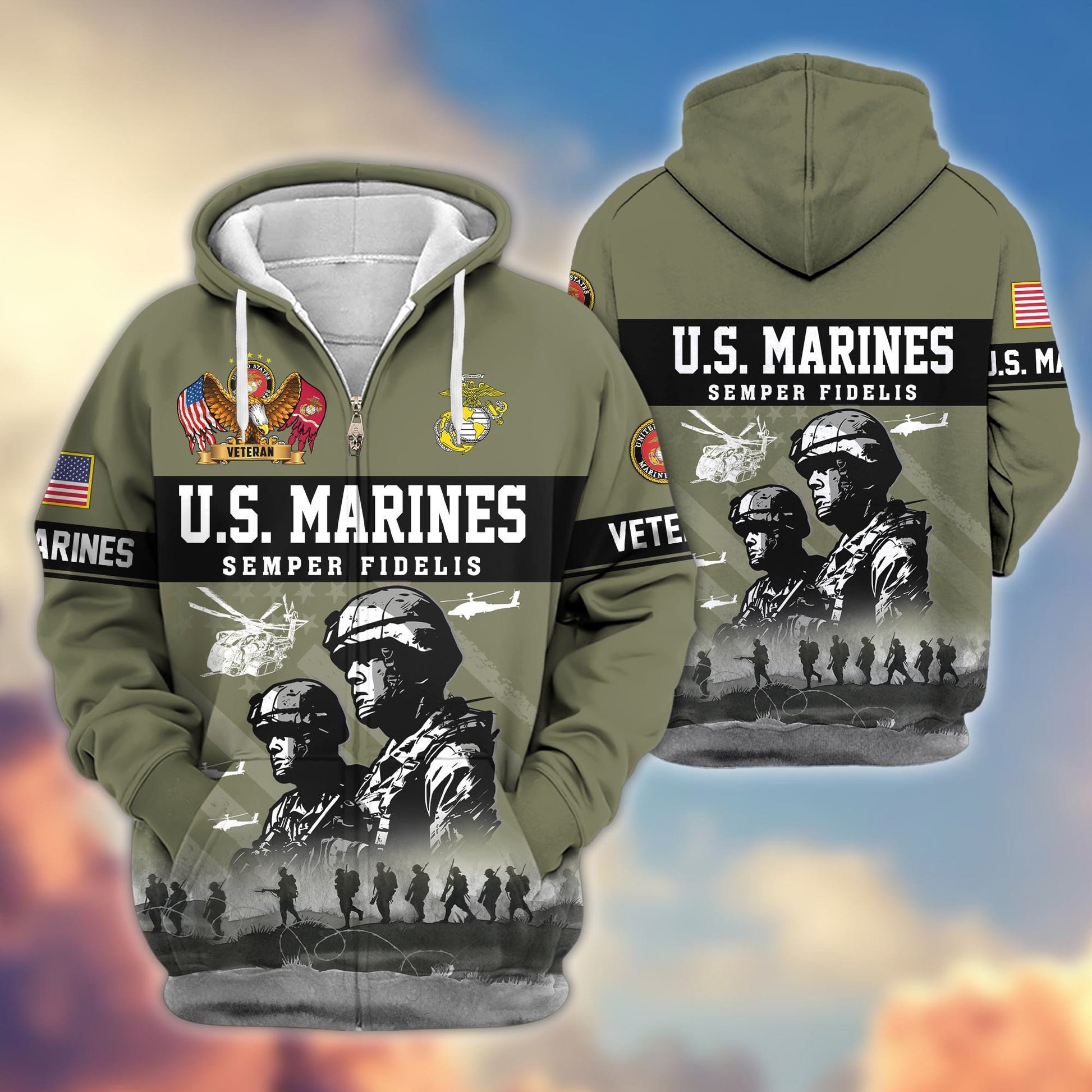 Premium US Veterans Zip Hoodie BPHN170911, Gifts For US Veterans, Gifts On Father's Day, Veterans Day.