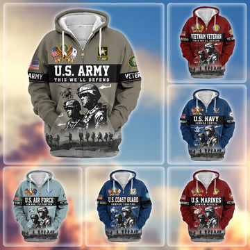 Premium US Veterans Zip Hoodie BPHN170911, Gifts For US Veterans, Gifts On Father's Day, Veterans Day.