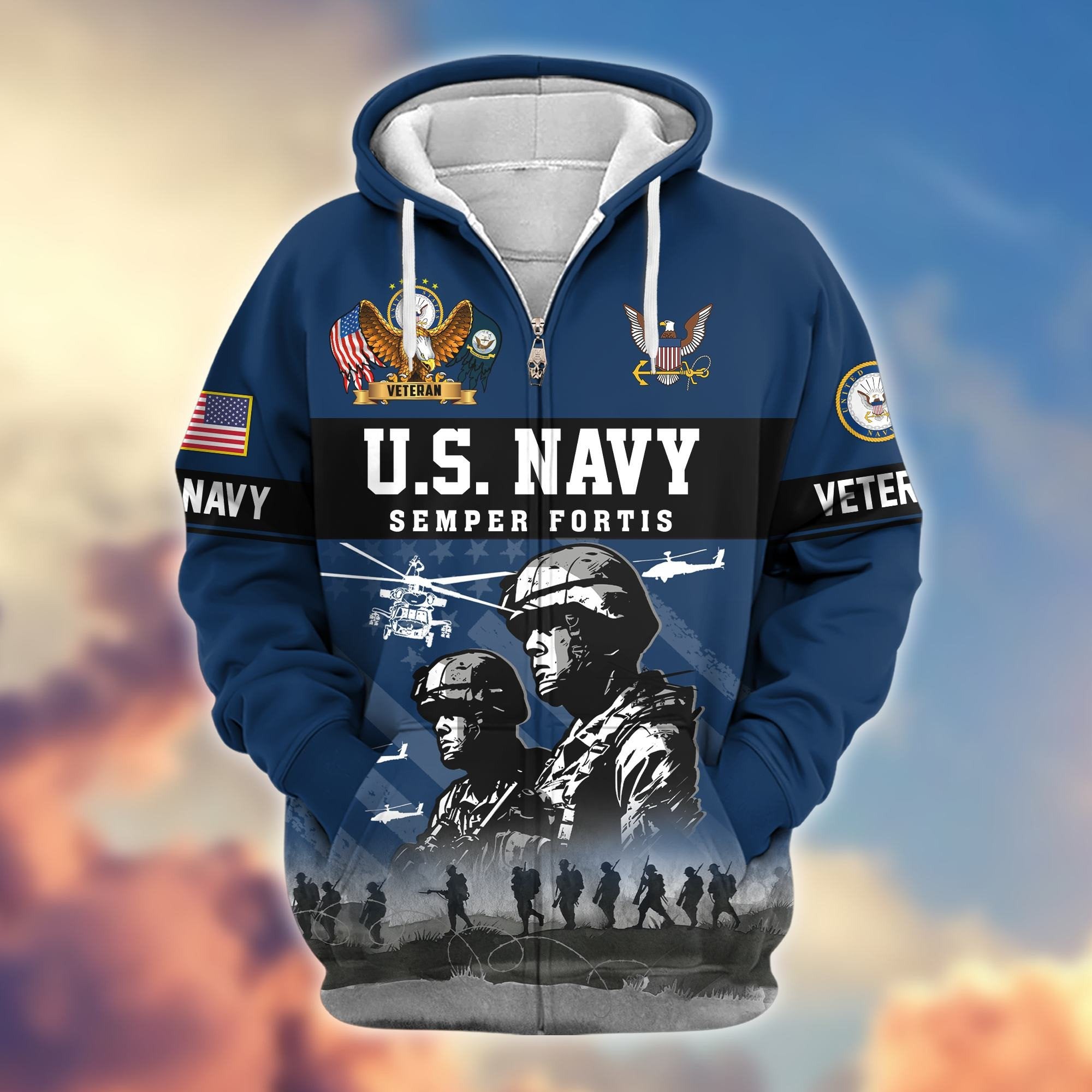 Premium US Veterans Zip Hoodie BPHN170911, Gifts For US Veterans, Gifts On Father's Day, Veterans Day.