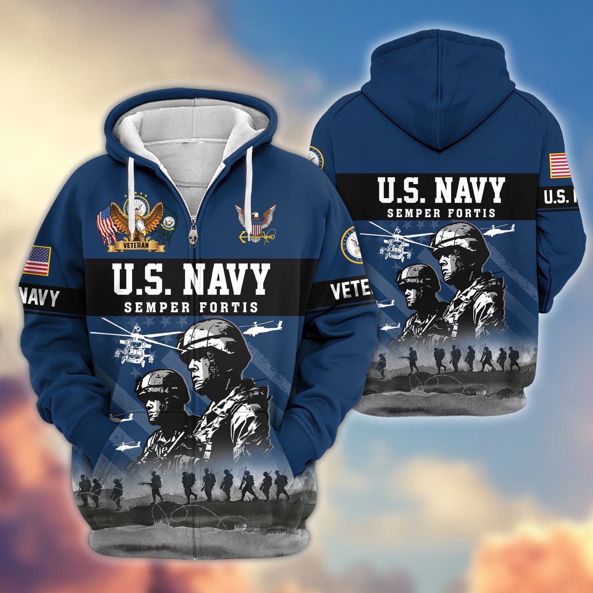 Premium US Veterans Zip Hoodie BPHN170911, Gifts For US Veterans, Gifts On Father's Day, Veterans Day.