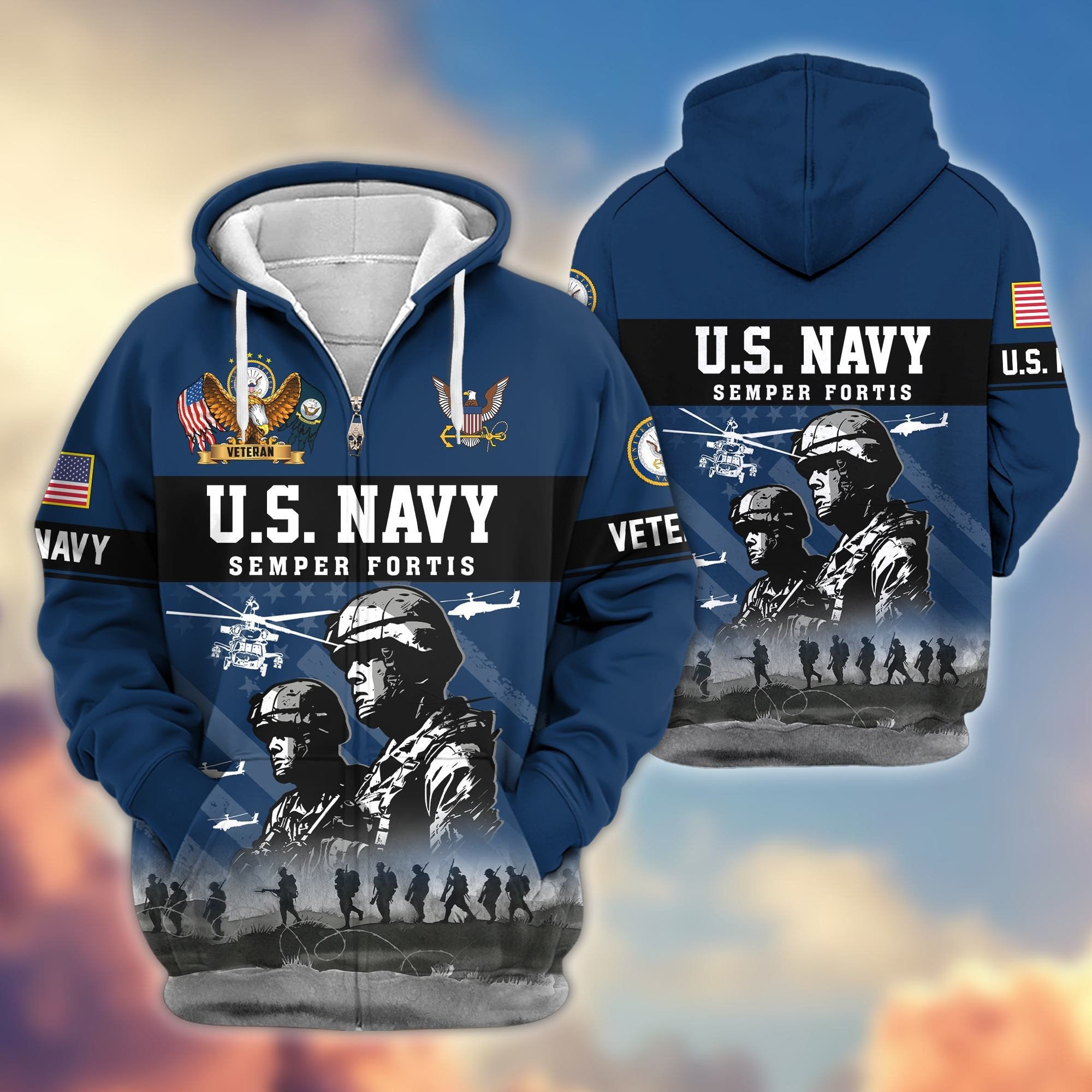 Premium US Veterans Zip Hoodie BPHN170911, Gifts For US Veterans, Gifts On Father's Day, Veterans Day.