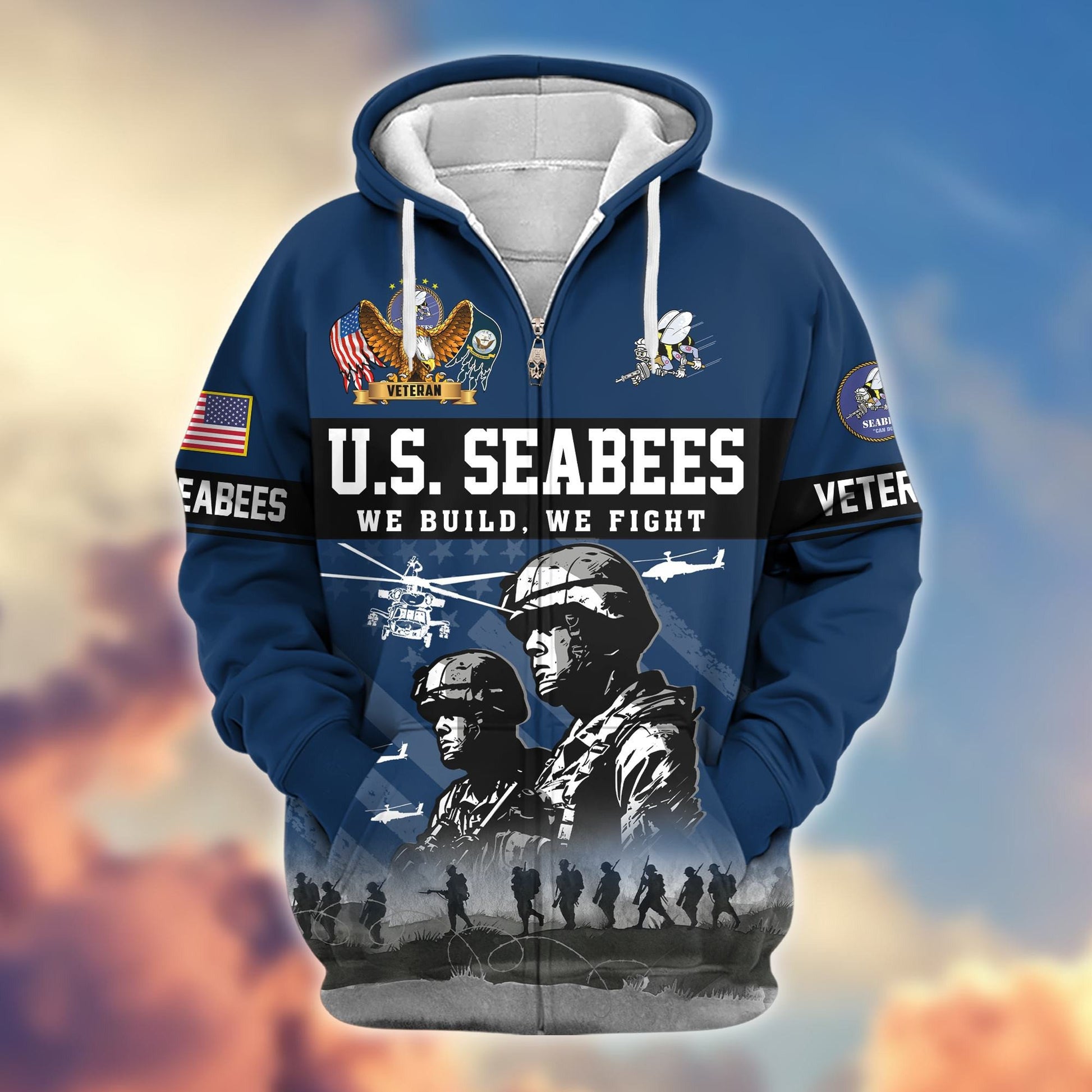 Premium US Veterans Zip Hoodie BPHN170911, Gifts For US Veterans, Gifts On Father's Day, Veterans Day.