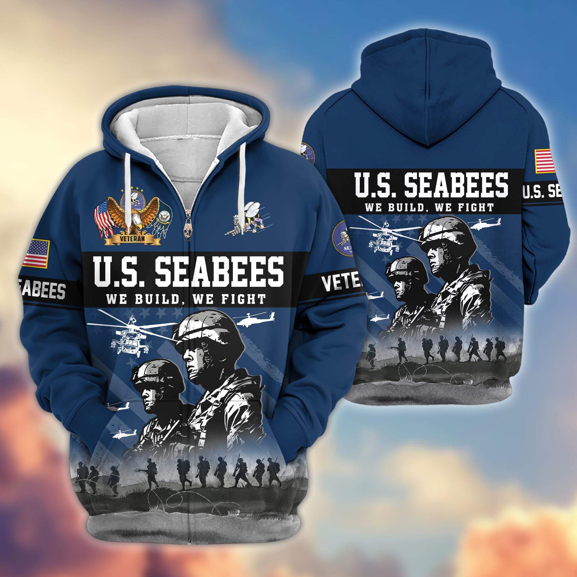 Premium US Veterans Zip Hoodie BPHN170911, Gifts For US Veterans, Gifts On Father's Day, Veterans Day.
