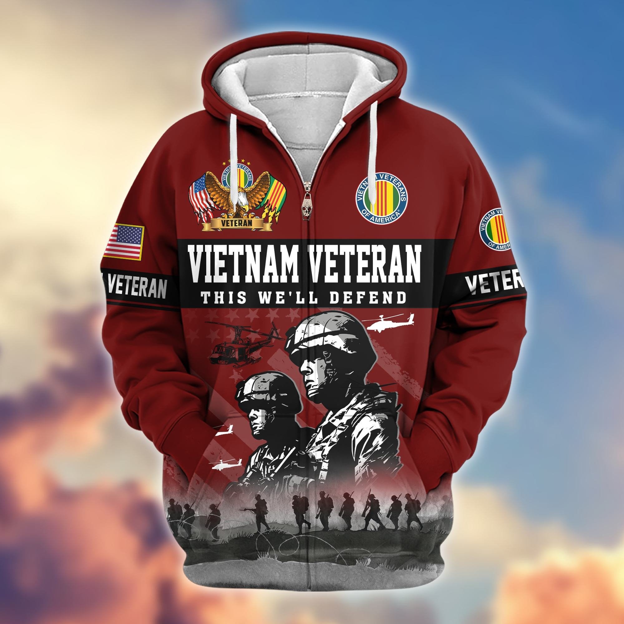 Premium US Veterans Zip Hoodie BPHN170911, Gifts For US Veterans, Gifts On Father's Day, Veterans Day.