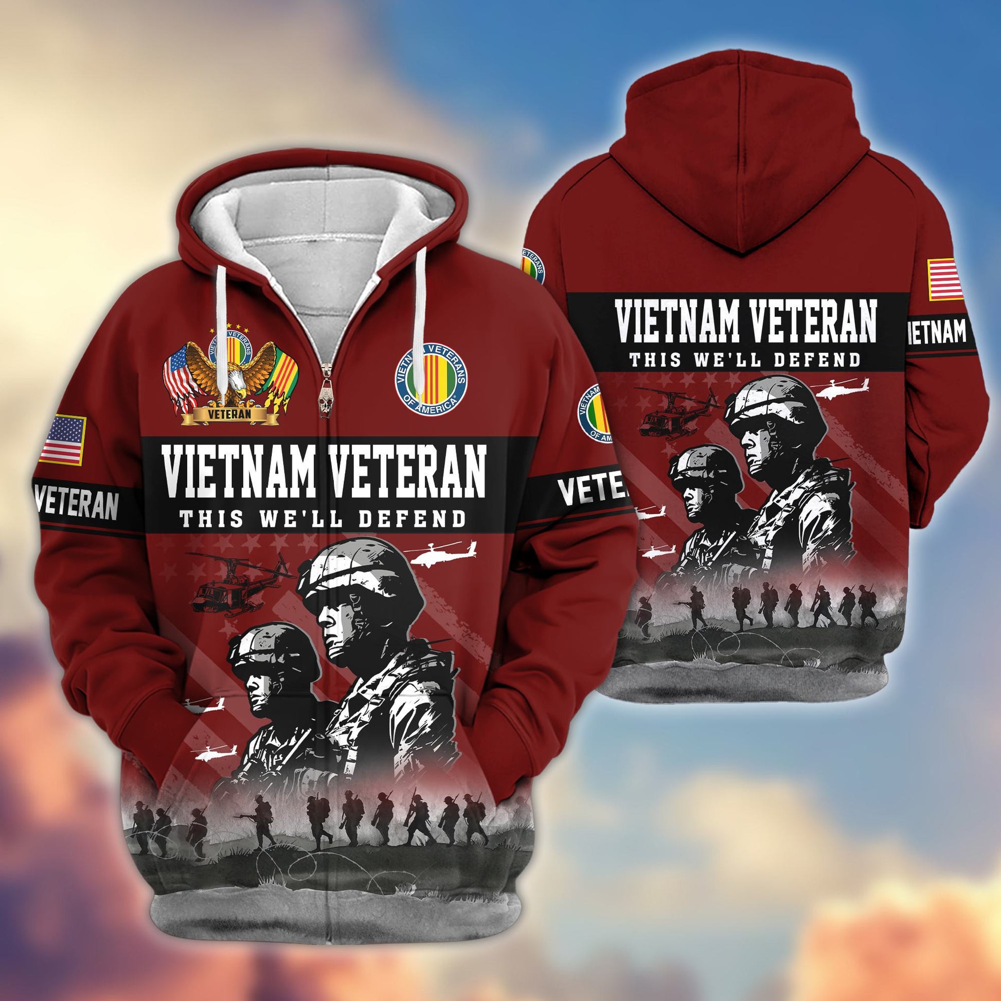 Premium US Veterans Zip Hoodie BPHN170911, Gifts For US Veterans, Gifts On Father's Day, Veterans Day.