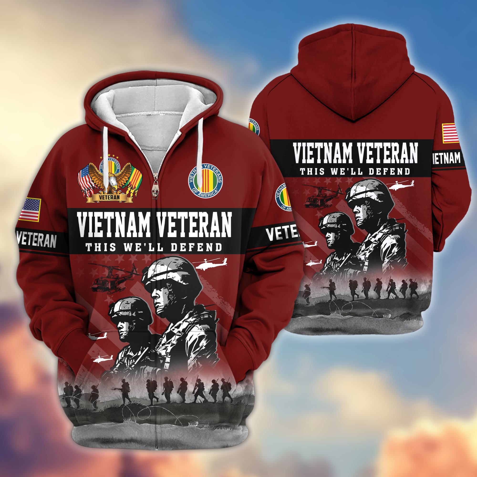 Premium US Veterans Zip Hoodie BPHN170911, Gifts For US Veterans, Gifts On Father's Day, Veterans Day.